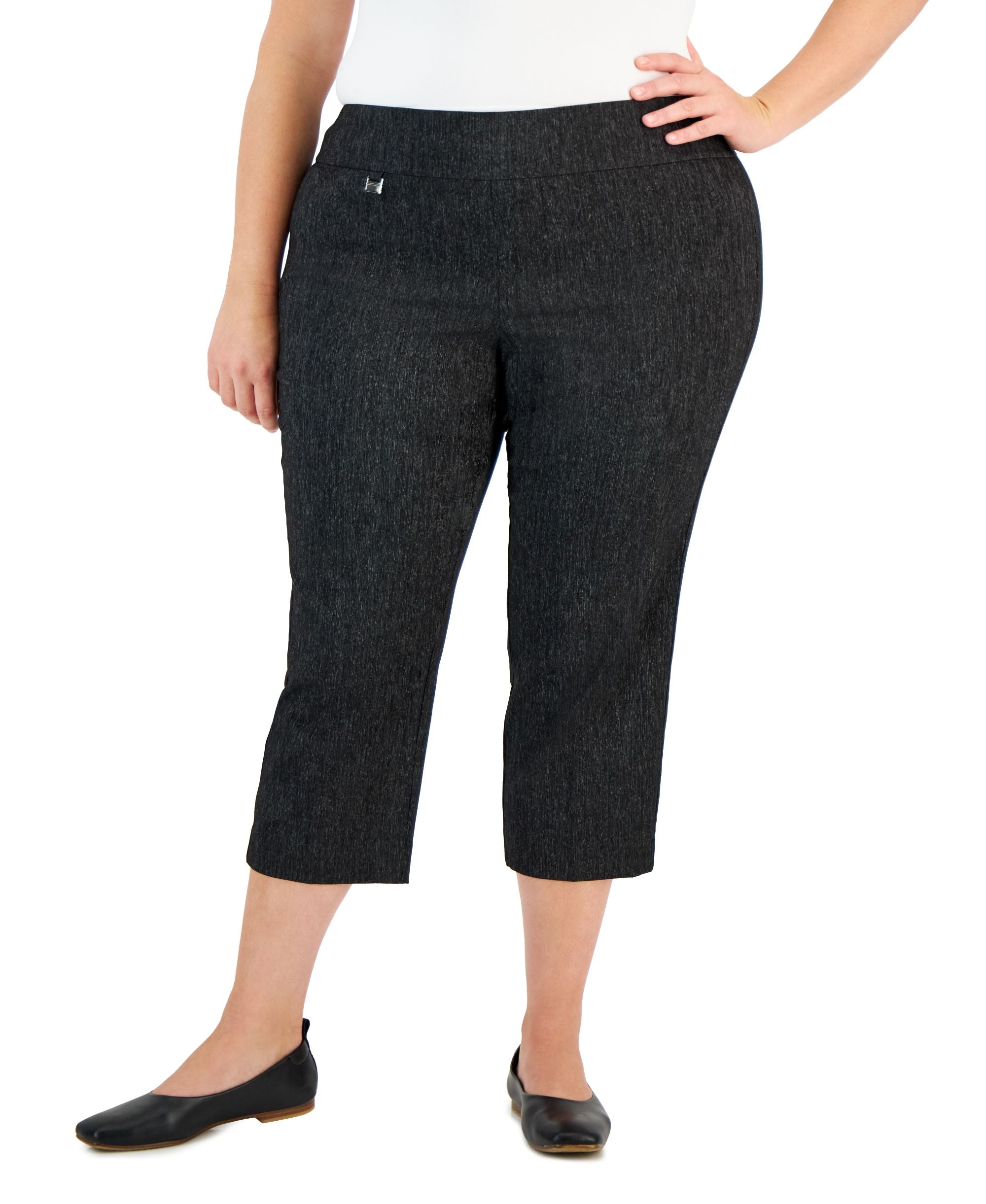 Plus Size Jacquard Tummy-Control Capri Pants