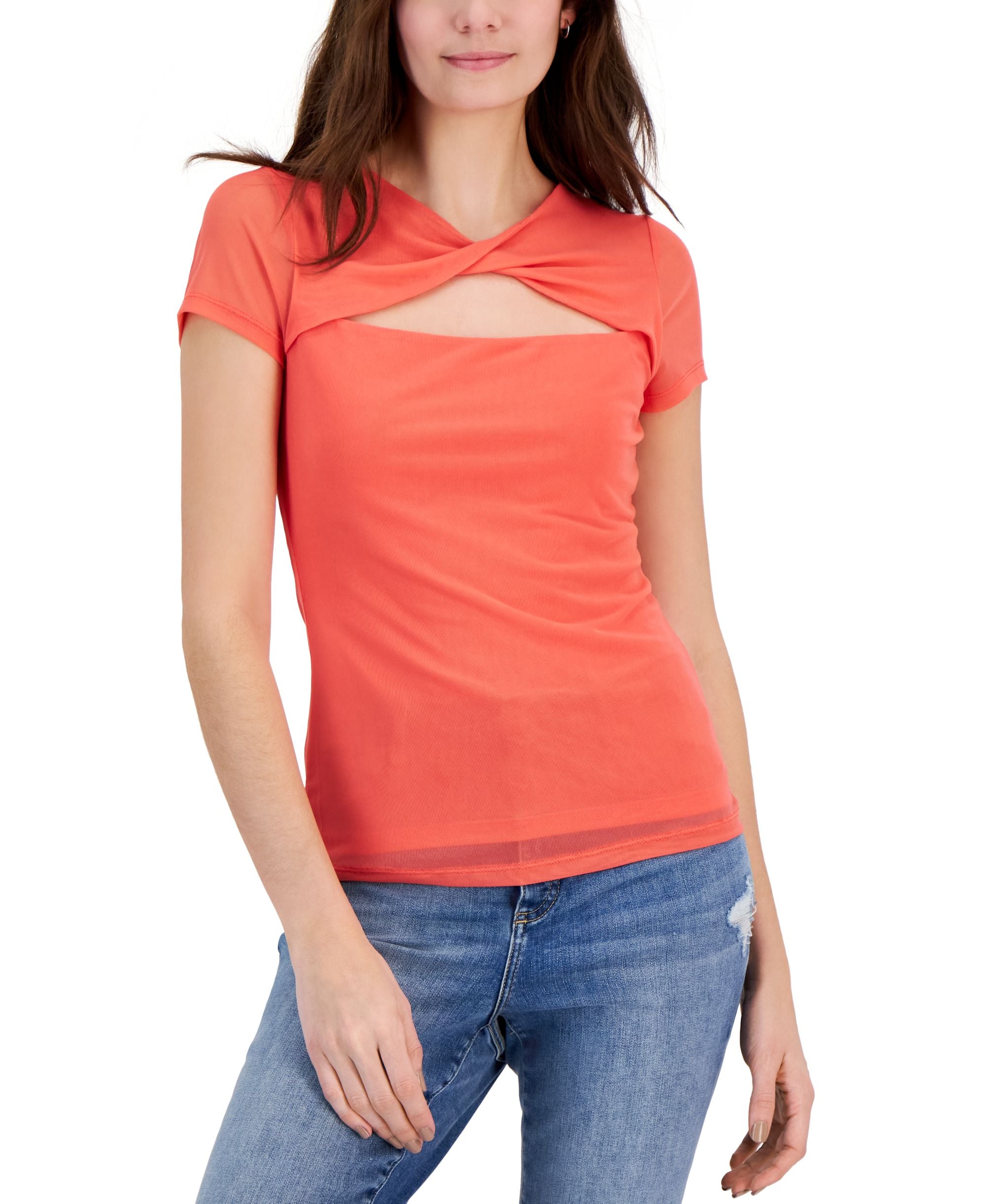 Women's Twist-Neck Mesh Top
