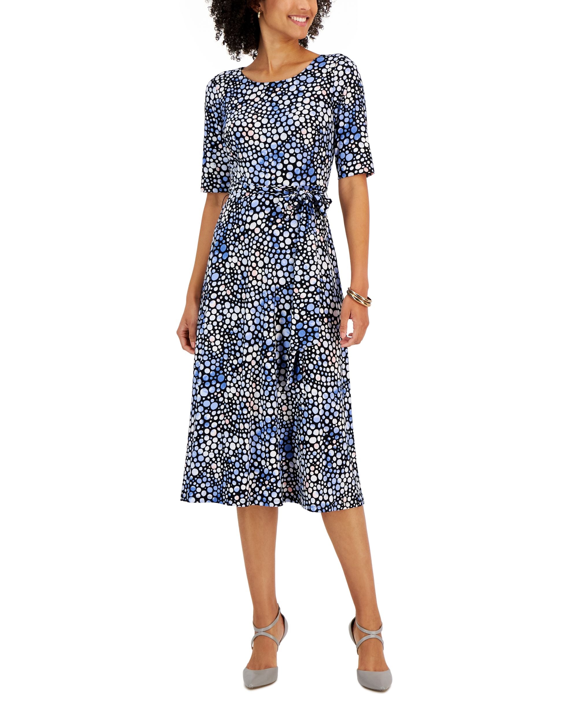 Petite Printed Short-Sleeve Midi Dress