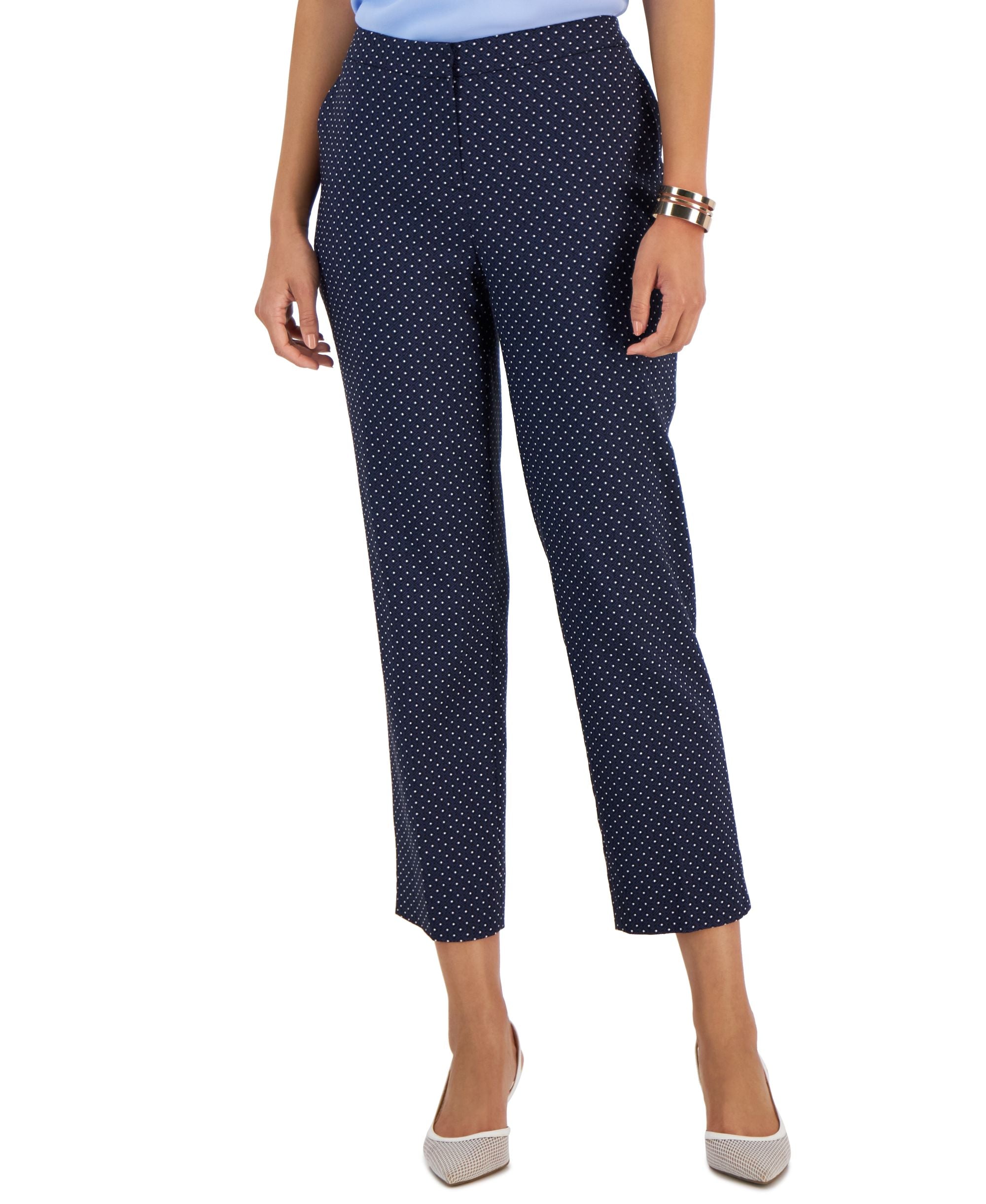Women's Stretch-Jacquard Polka-Dot Straight-Leg Cropped Pants