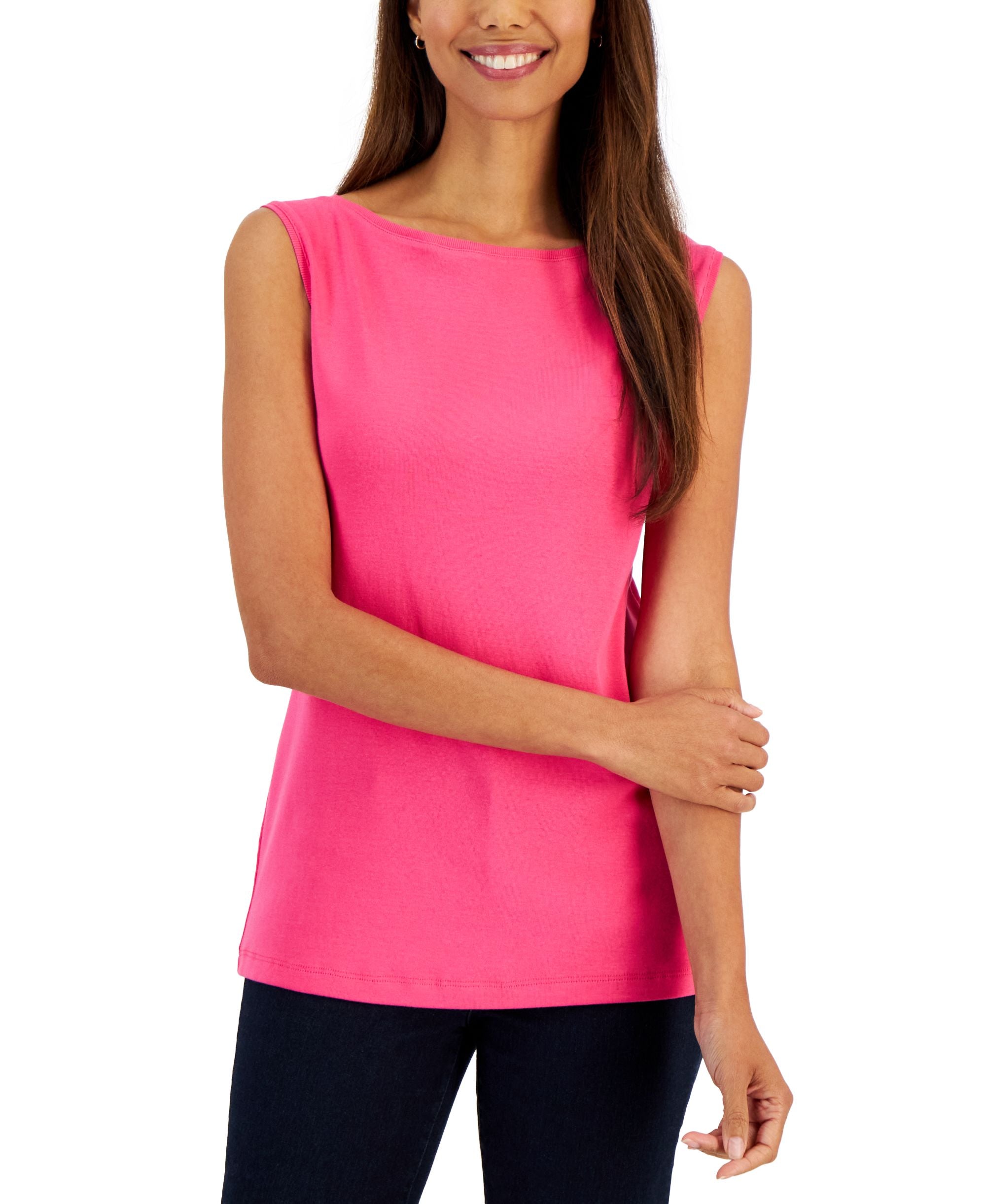 Karen Scott Cotton Boat Neck Tank Top