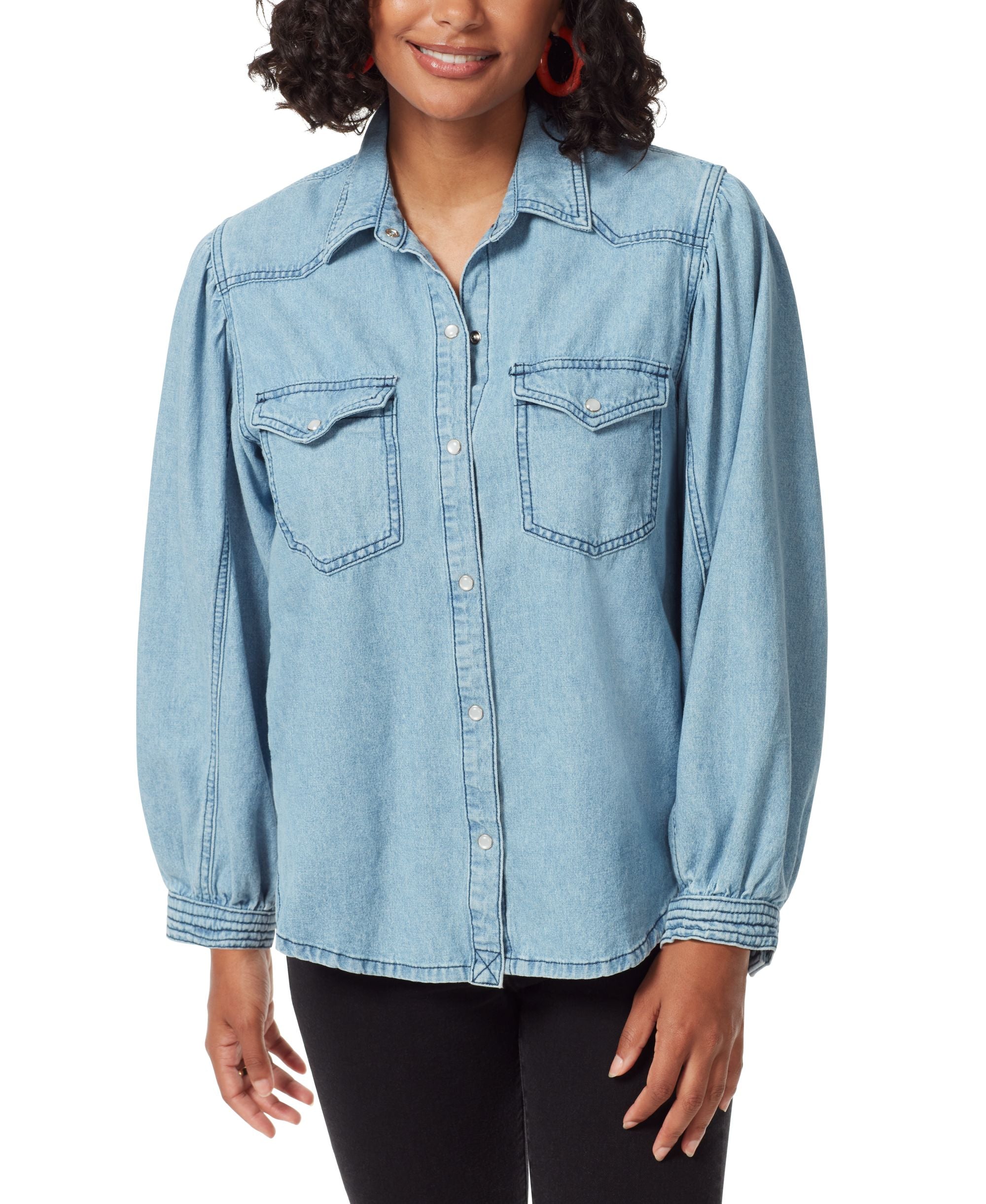 Sam Edelmen Women's Farah Puff-Sleeve Denim Shirt