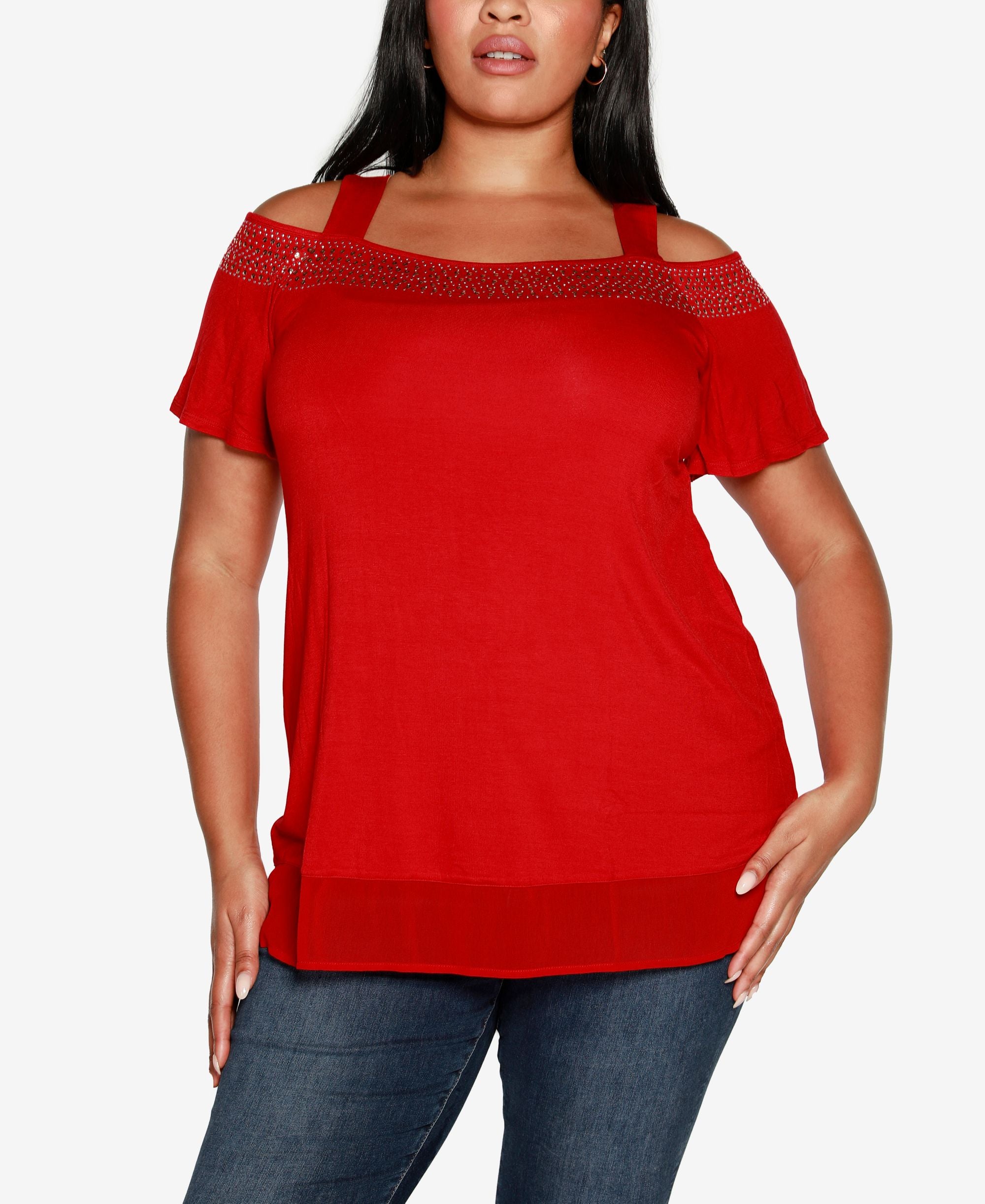 Belldini Plus Size Cold Shoulder Top