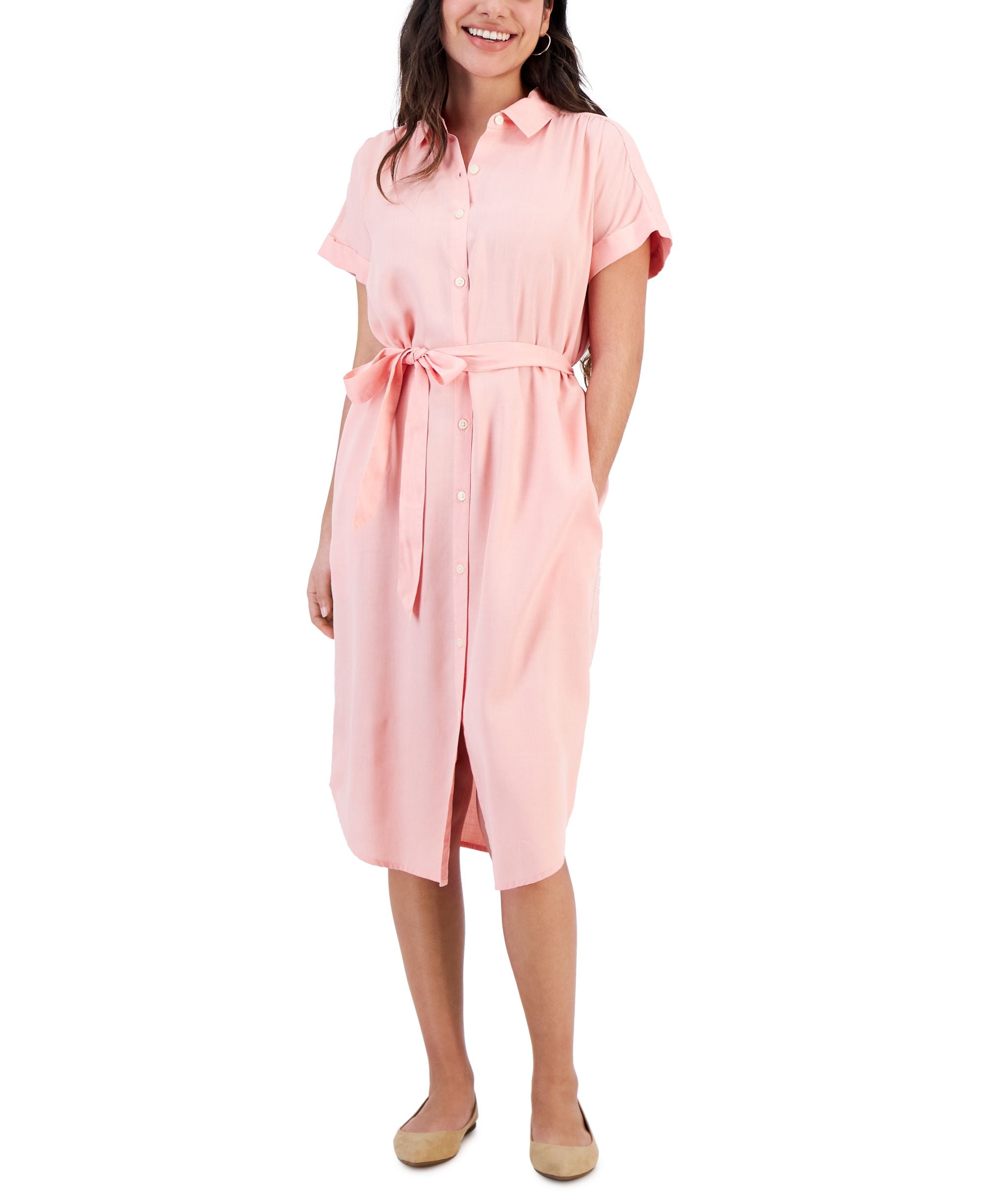 Petite Belted Woven Shirtdress