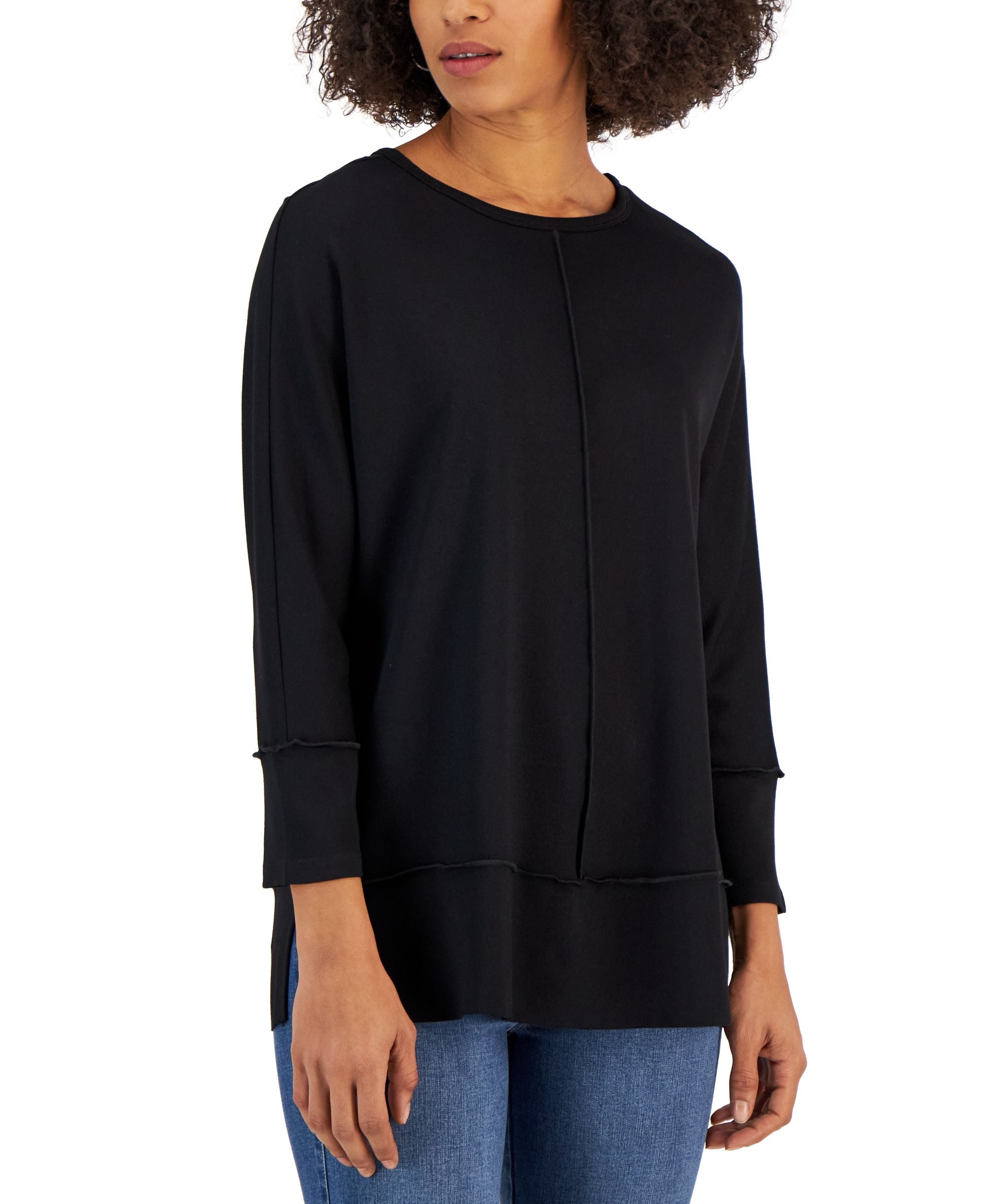 Jones New York Womens Serenity Knit Tunic With Three Quarter Length Dolman Sleeves Seam Details
