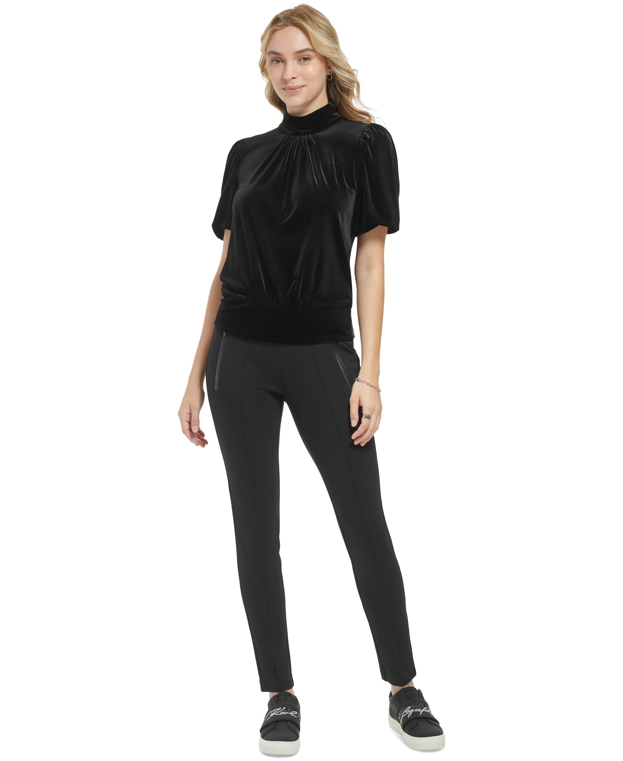 Women's Mock-Neck Smocked-Back Velvet Top
