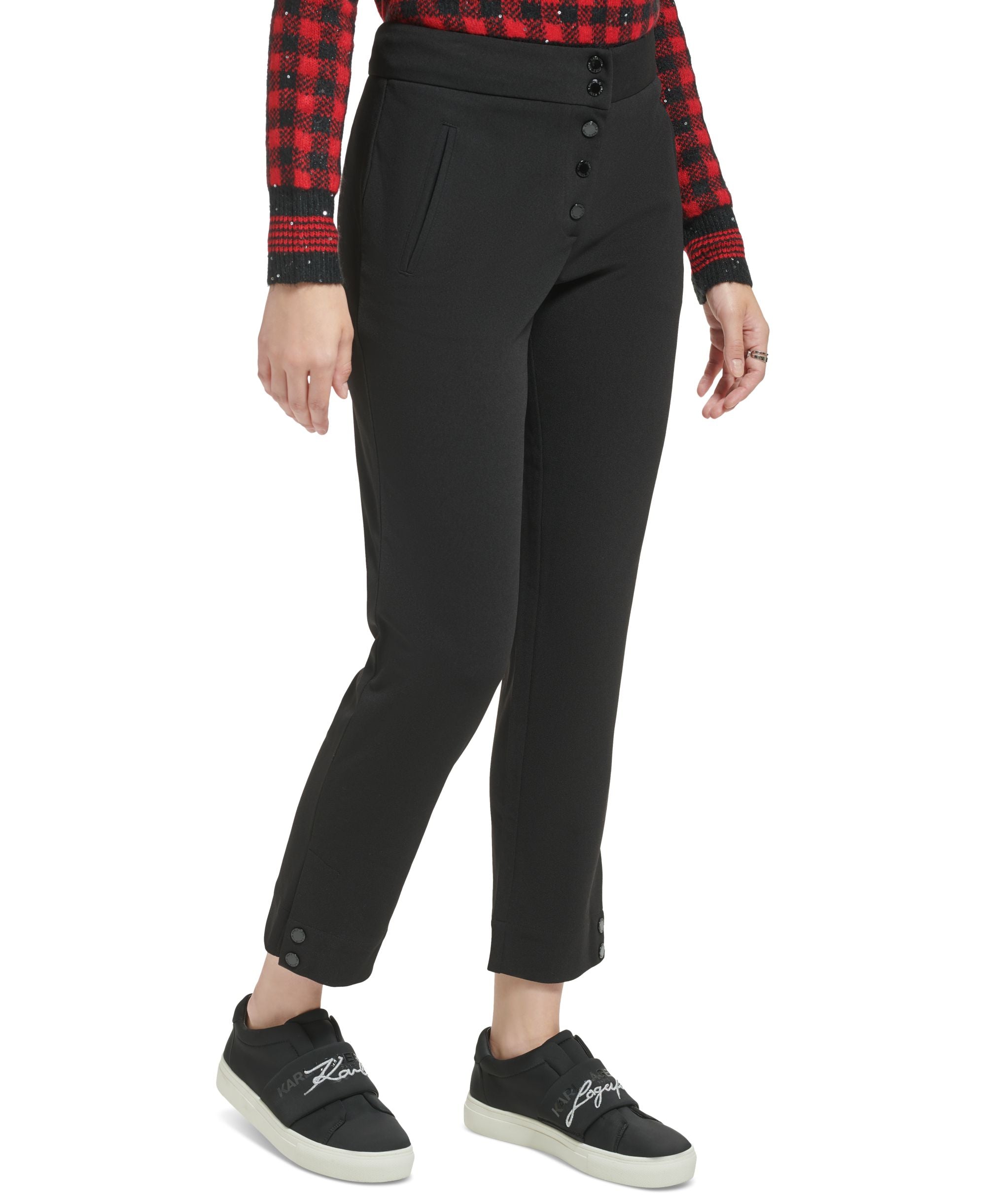 Karl Lagerfeld Paris Womens Button-Fly Jogger Pants