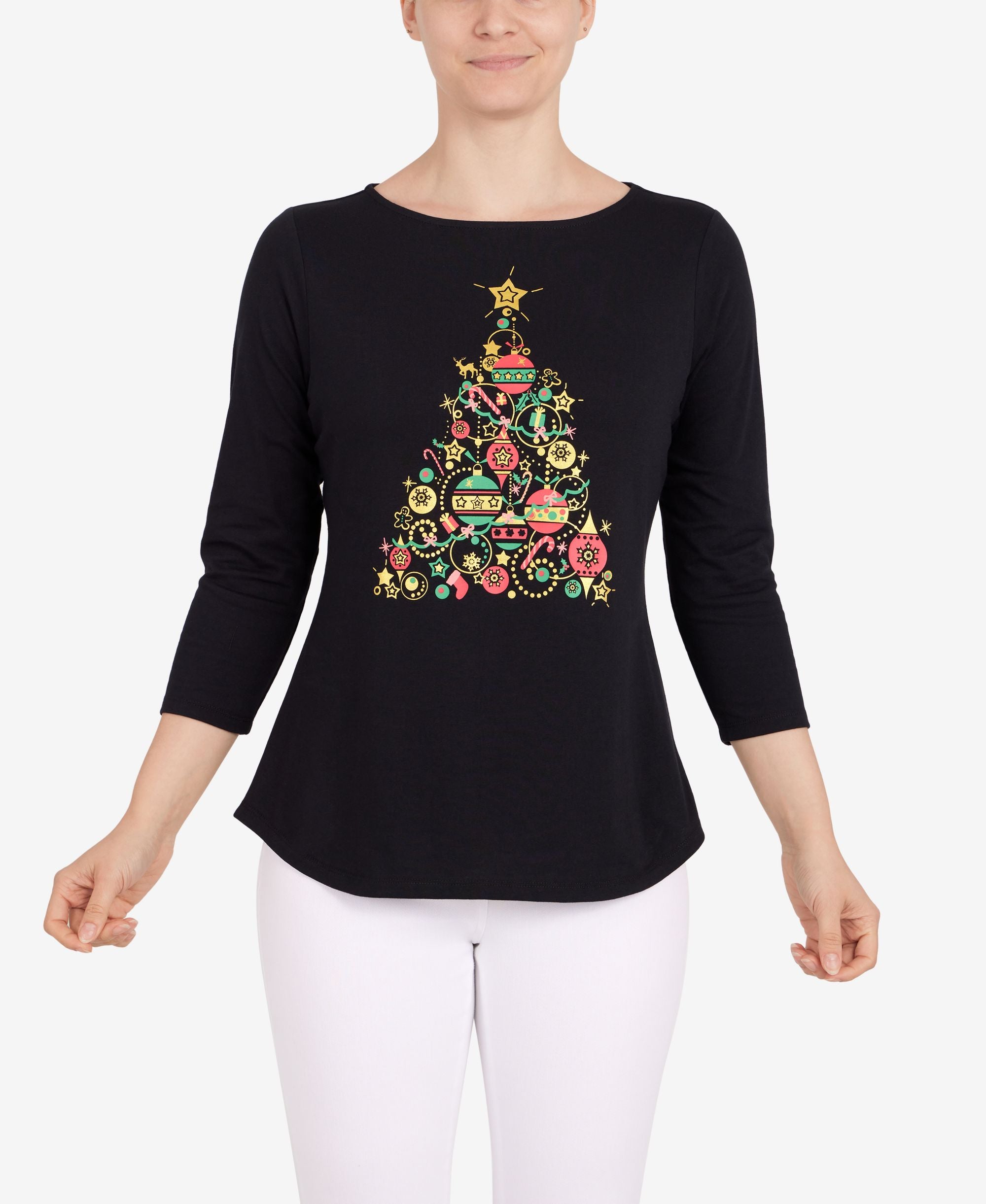 Ruby Rd. Petite Holiday Tree 3/4 Sleeve Top