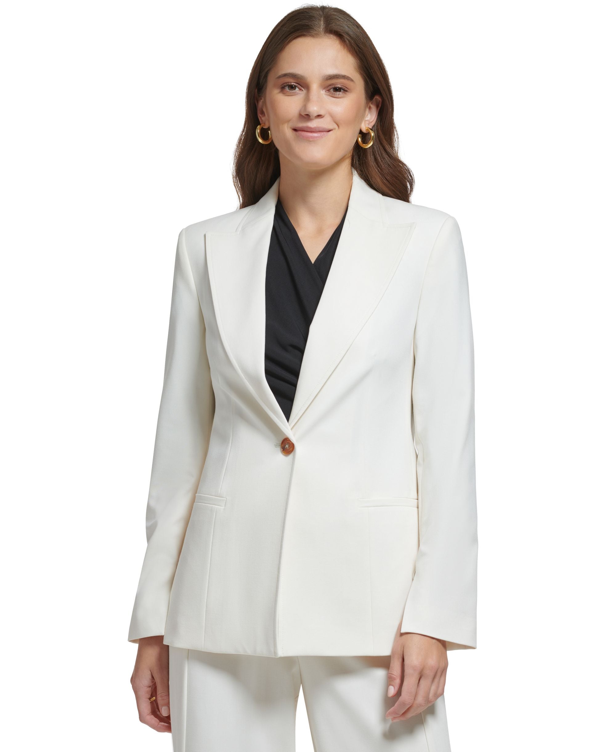 DKNY Womens Peak-Collar Single-Button Long-Sleeve Blazer