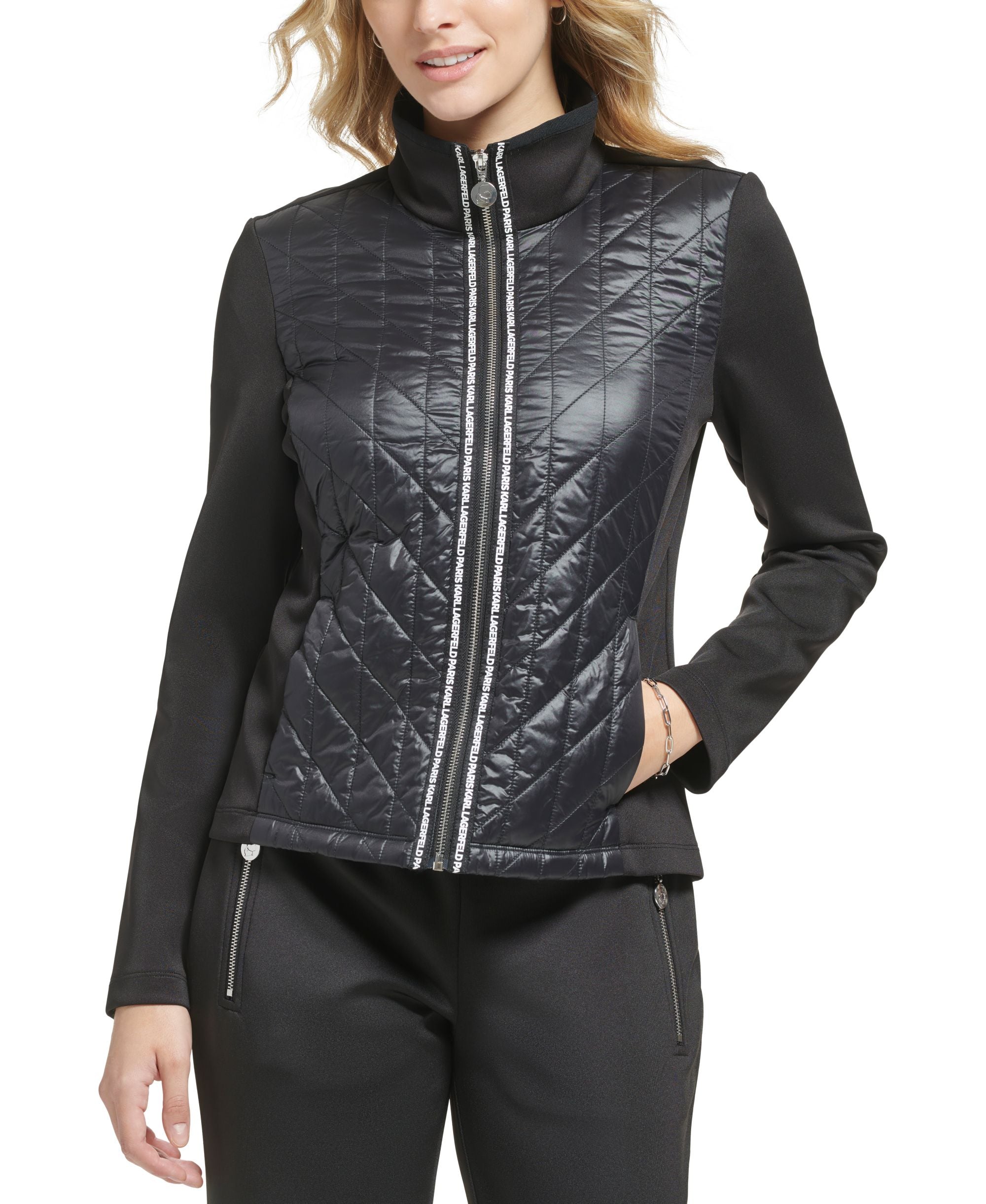 Women's Quilted-Front Stand-Collar Jacket
