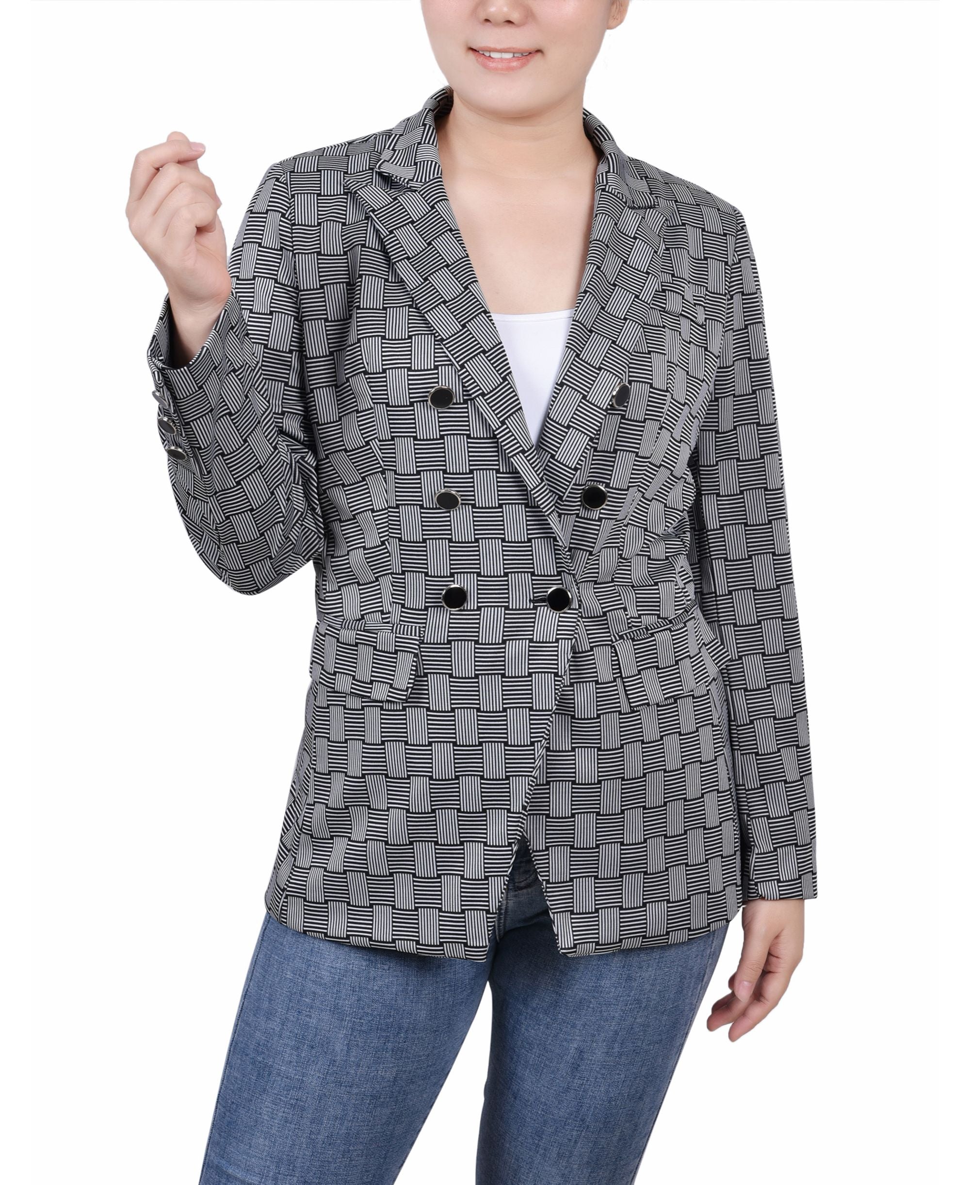 NY Collection Petite Long Sleeve Double Breasted Jacket