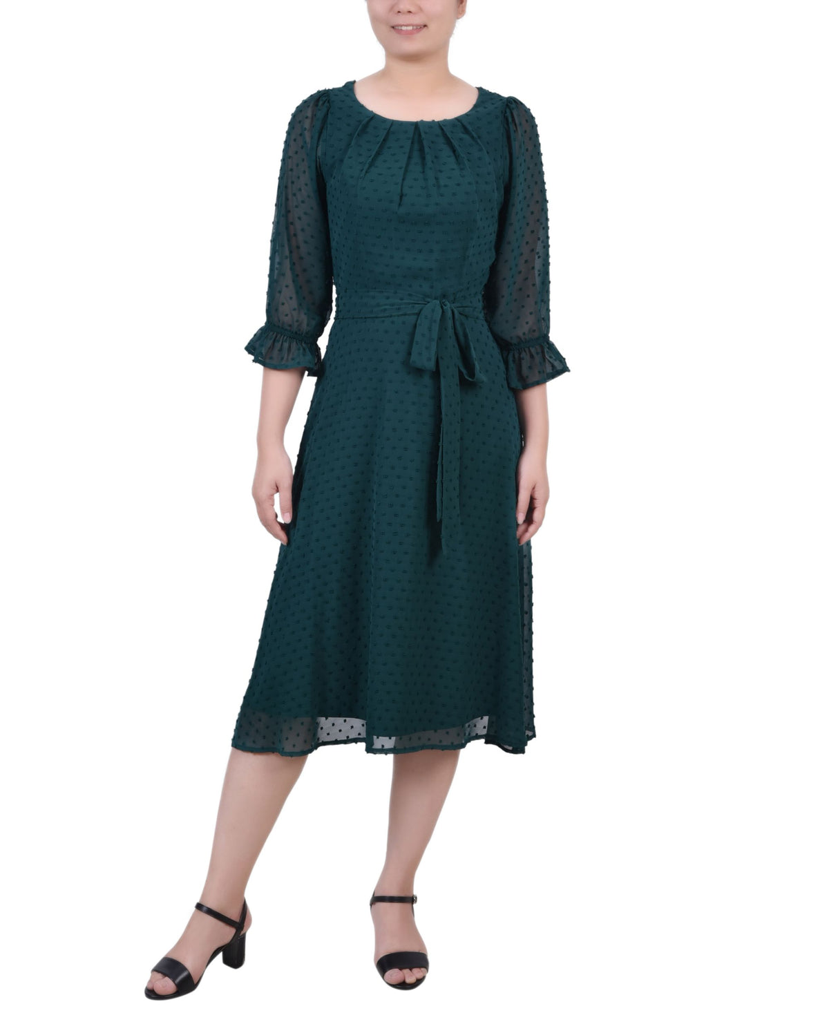Petite Belted Swiss Dot Dress