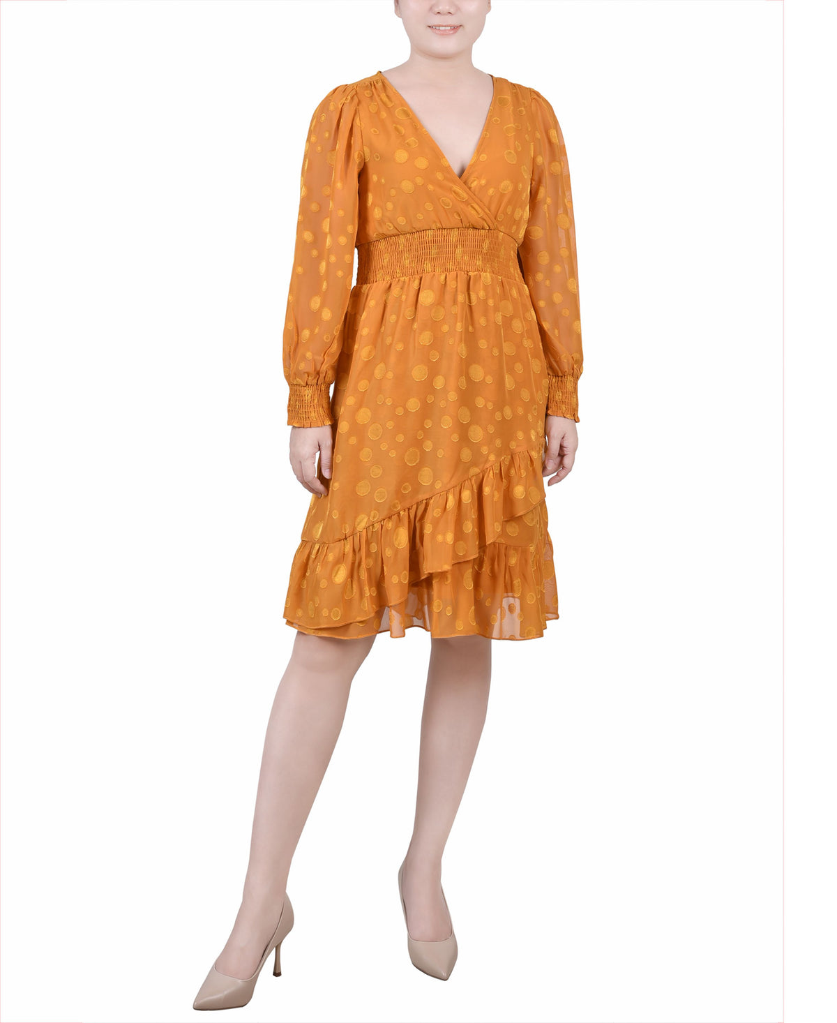Petite Long Sleeve Smocked Waist Dress