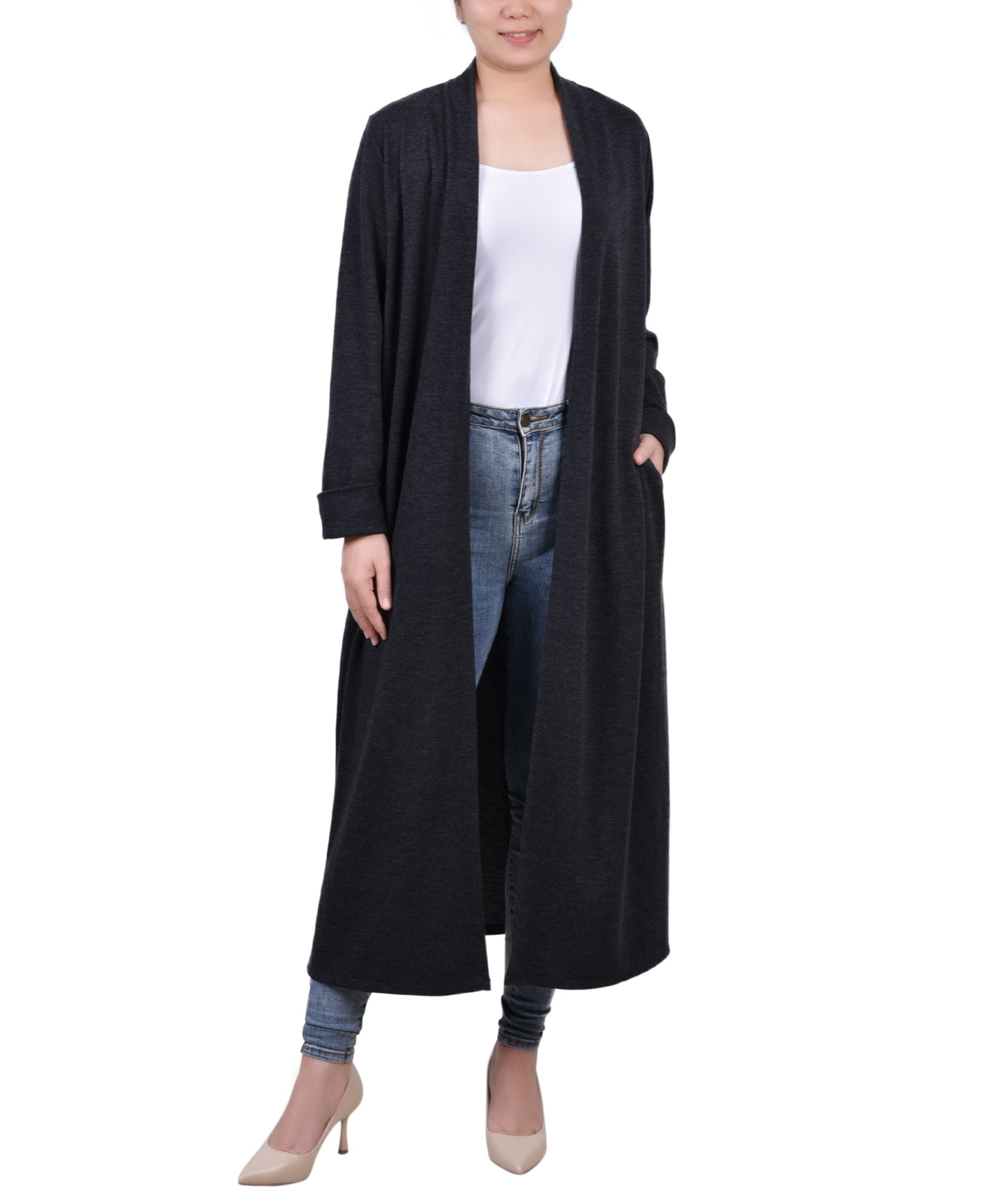 NY Collection Petite Long Sleeve Heavy Ponte Duster Sweater