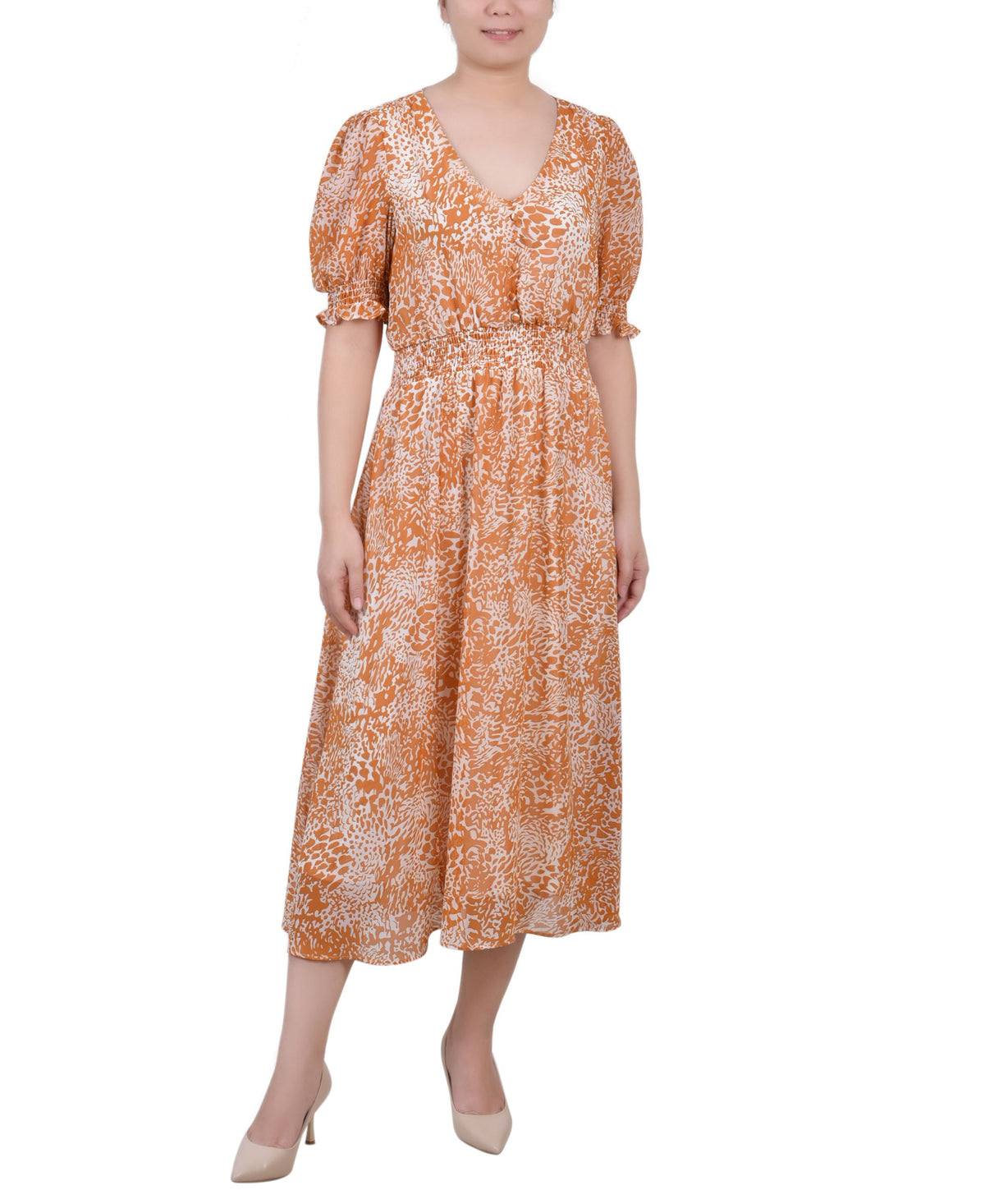 NY Collection Petite Short Puff Sleeve Chiffon Dress