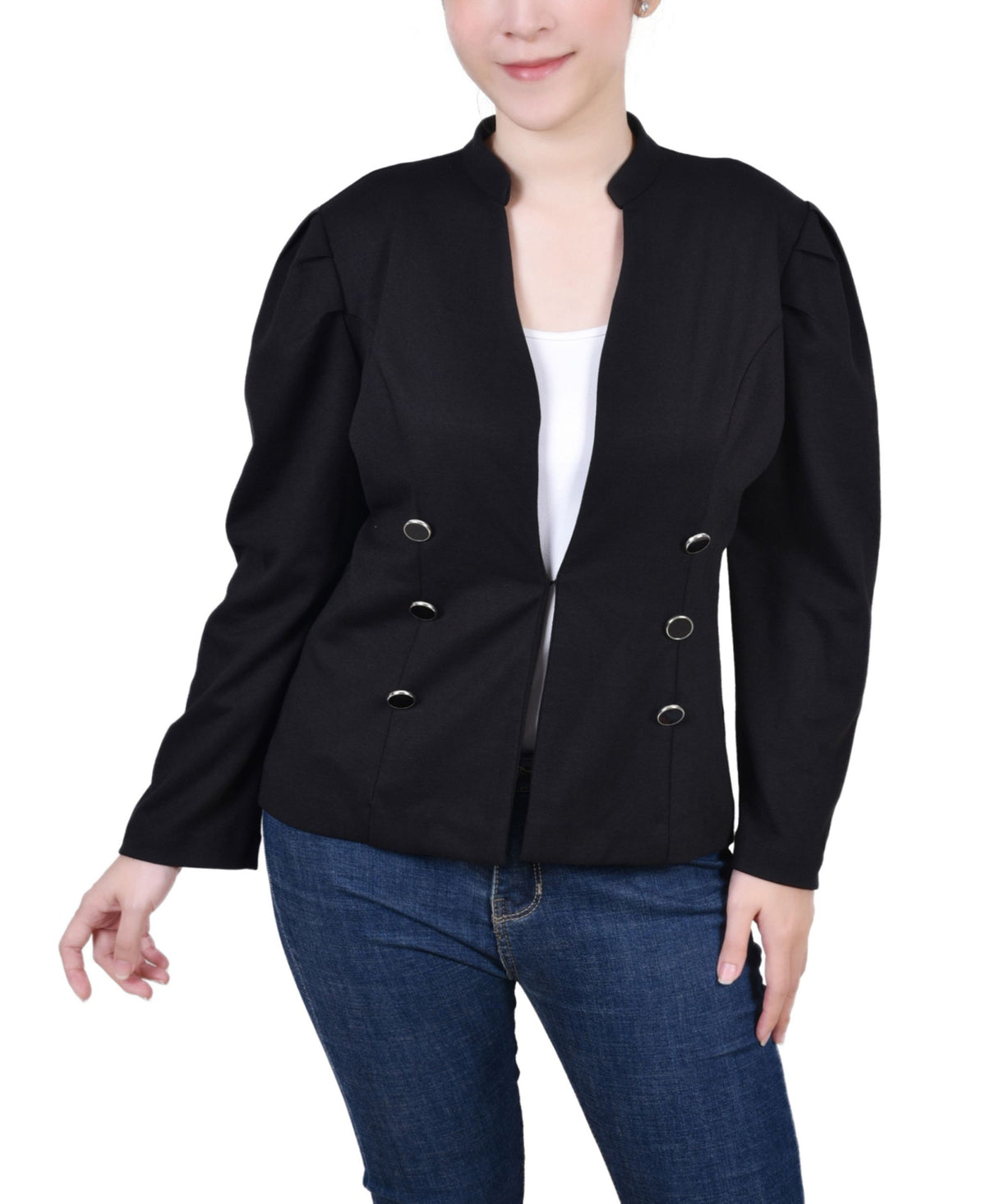 NY Collection Petite Long Puff Sleeve Ponte Jacket