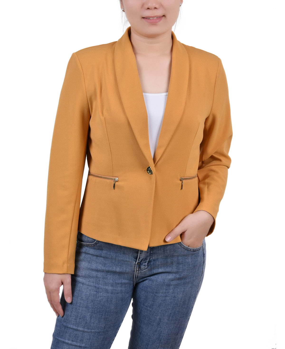NY Collection Petite Cropped Long Sleeve Crepe Jacket