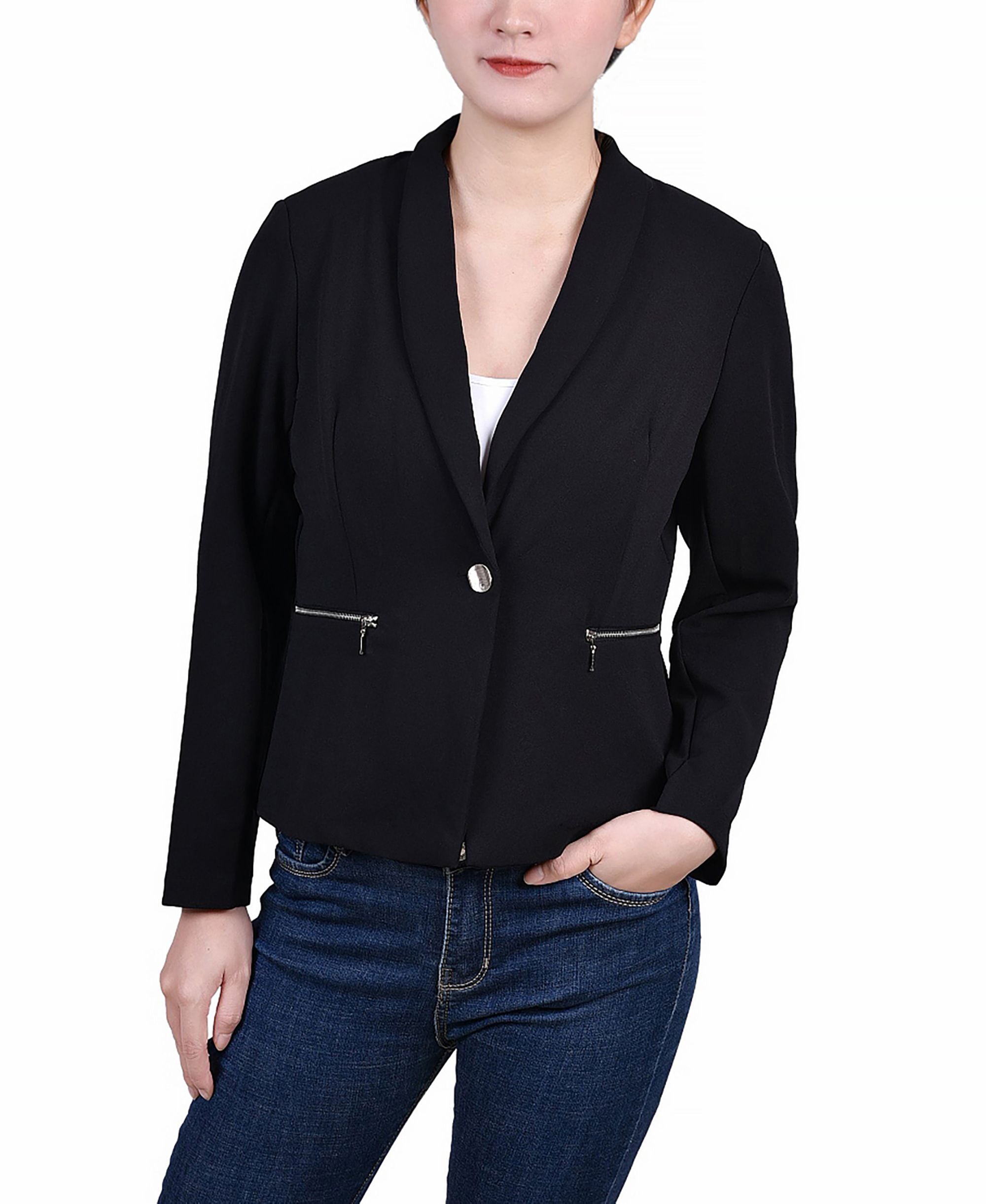 NY Collection Petite Cropped Long Sleeve Crepe Jacket