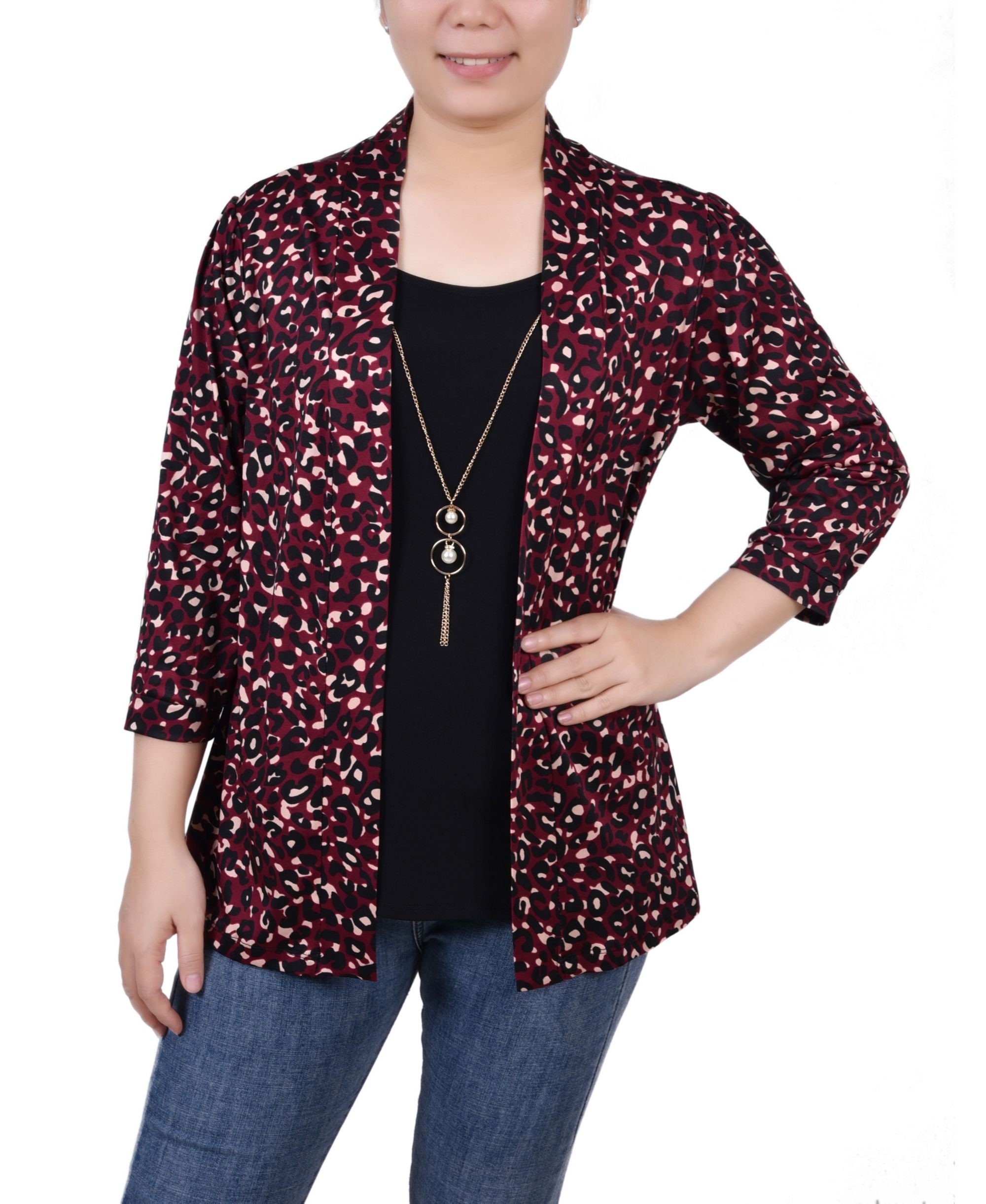 NY Collection Petite 3/4 Sleeve Two Fer Top