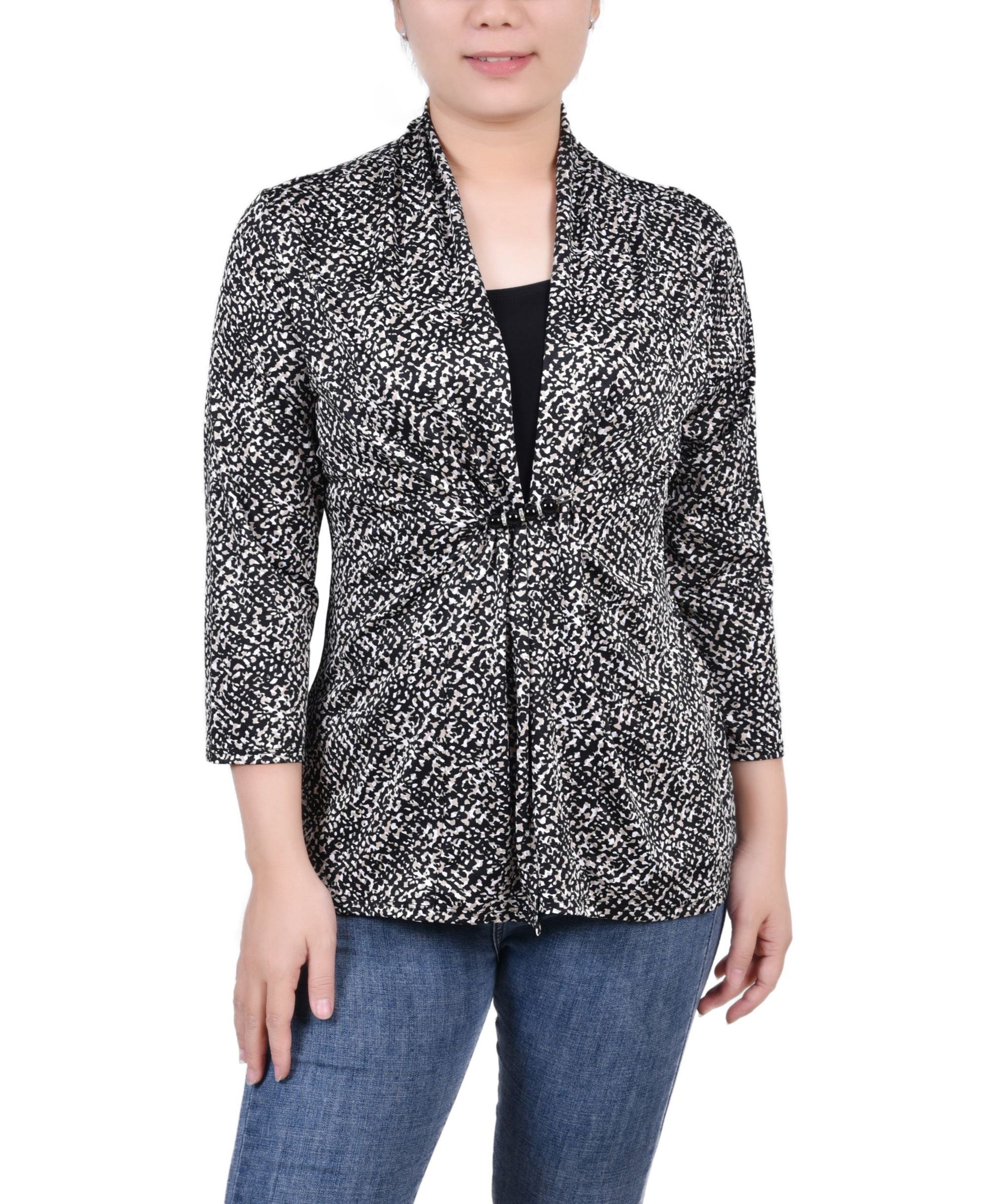 NY Collection Petite 3/4 Sleeve Two Fer Top