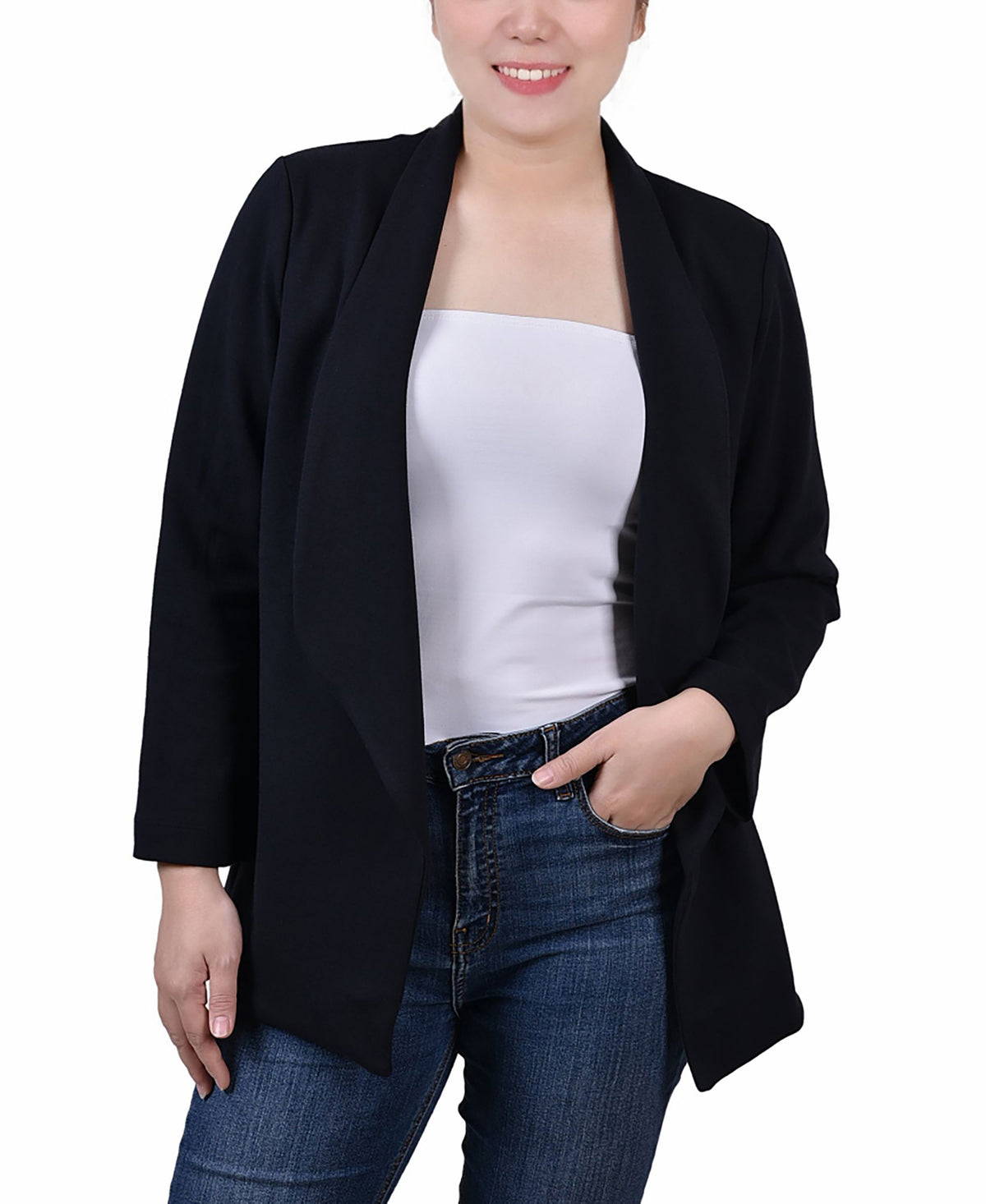 NY Collection Petite 3/4 Sleeve Ponte Jacket