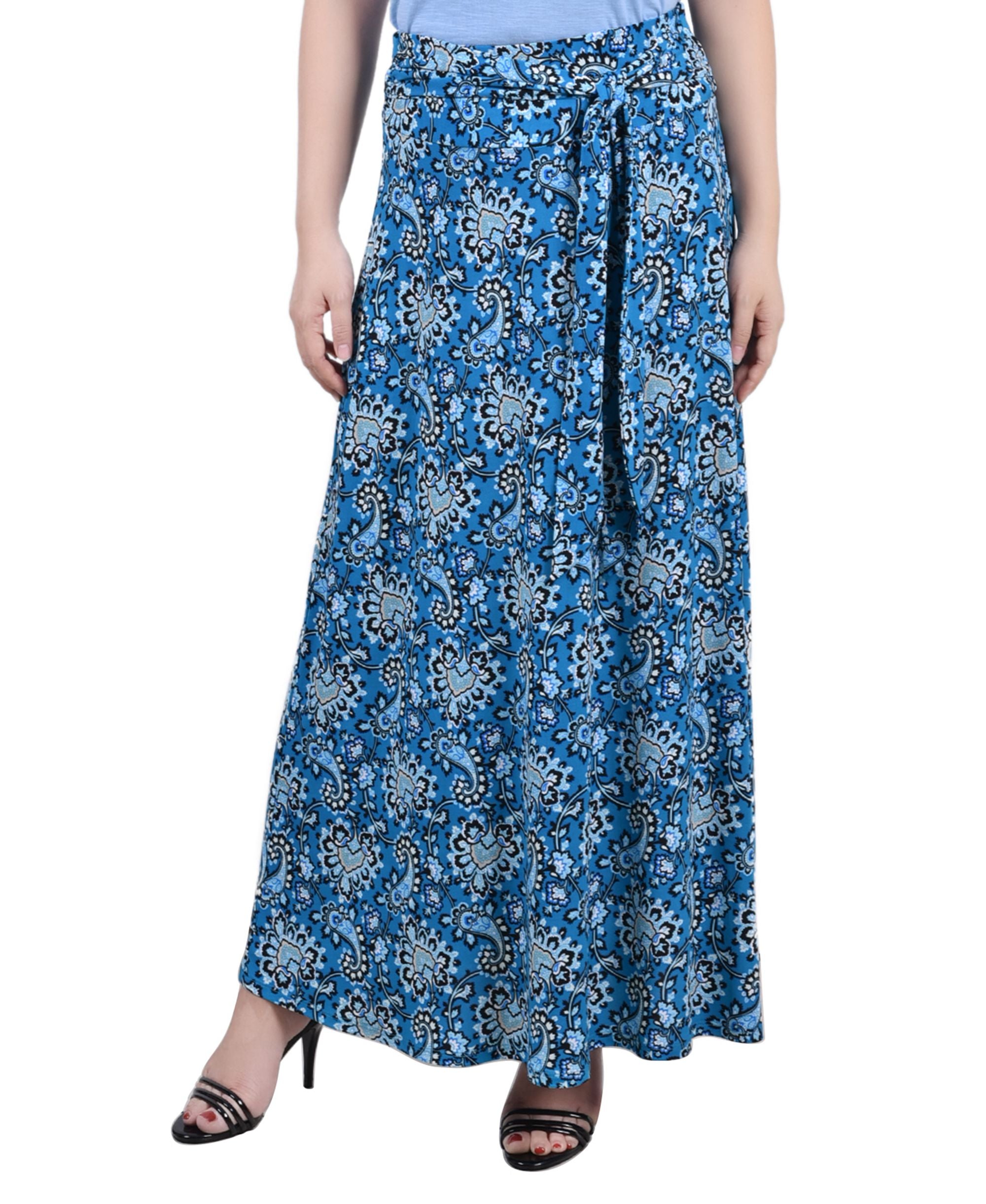 Petite Printed Maxi Skirt with Sash Waist Tie