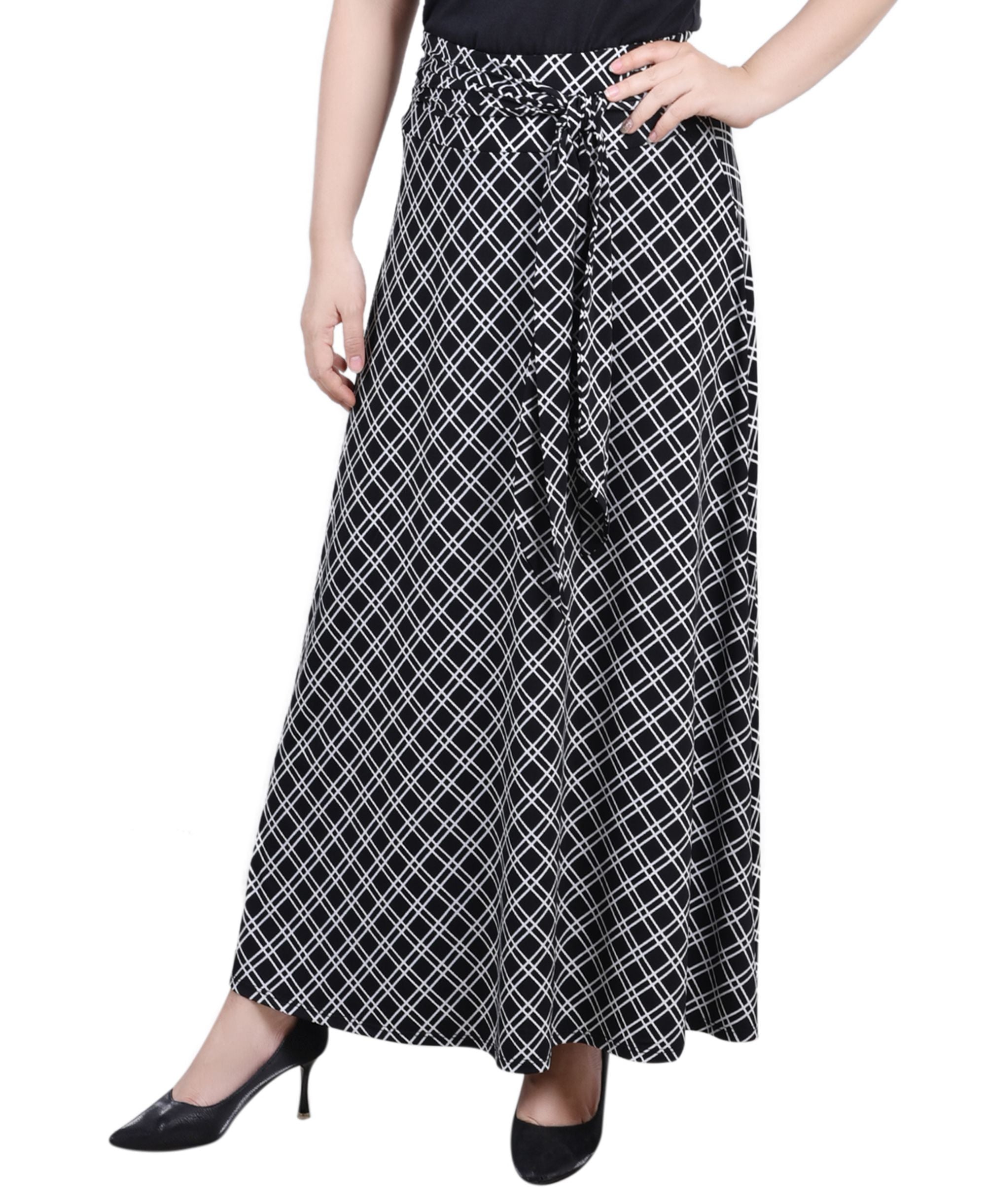 Petite Printed Maxi Skirt with Sash Waist Tie
