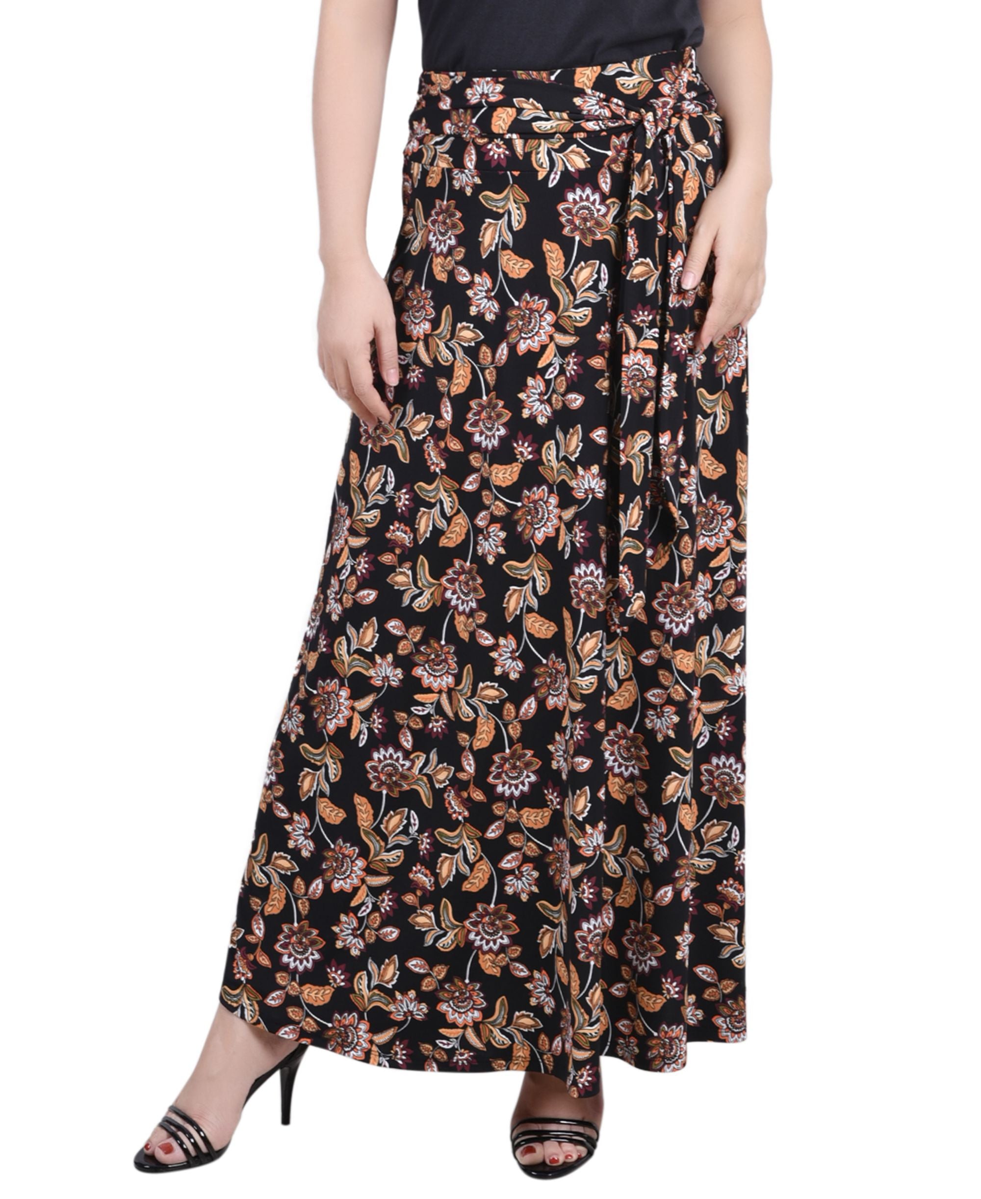 Petite Printed Maxi Skirt with Sash Waist Tie