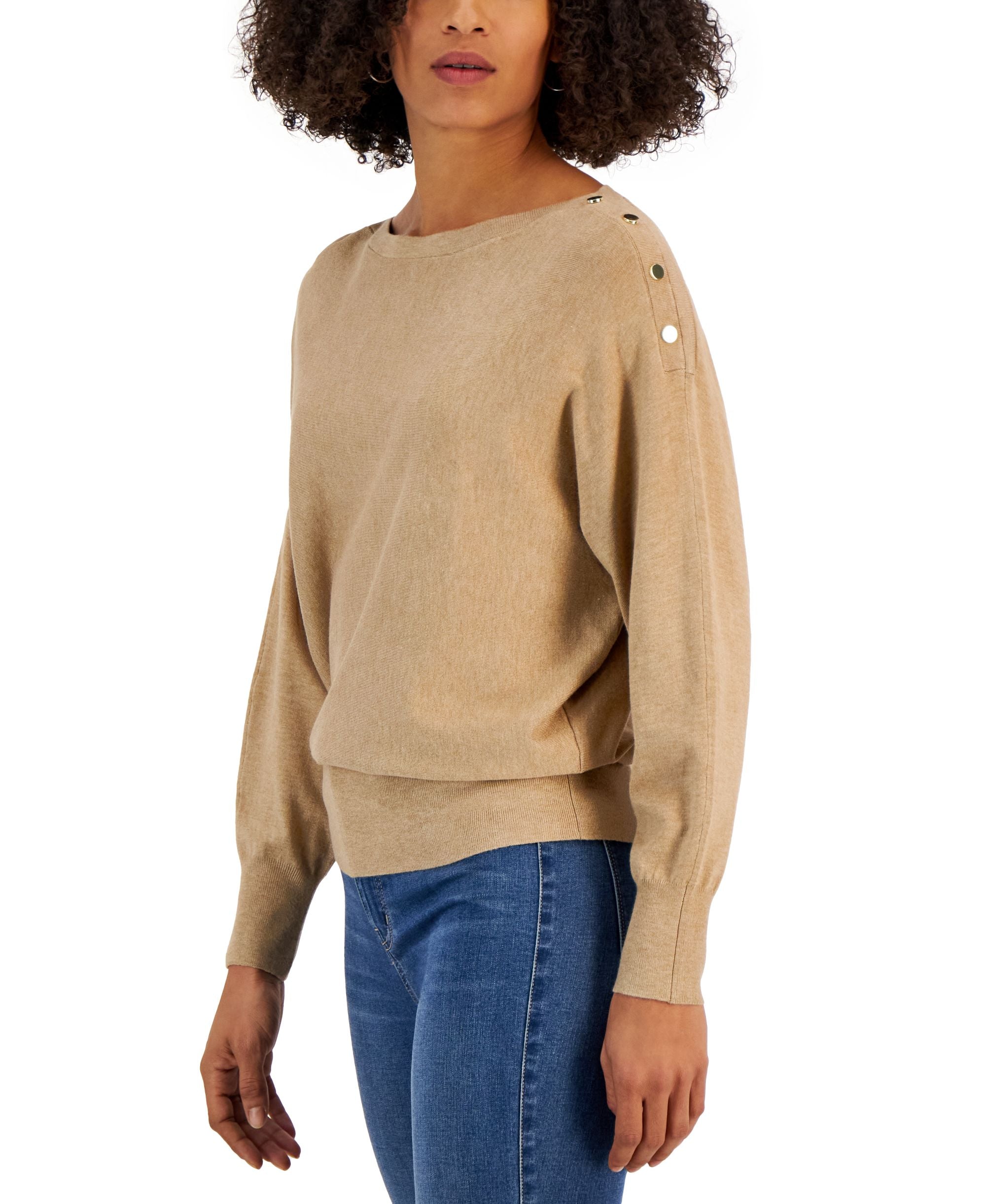 Dolman Button-Trim Sweater