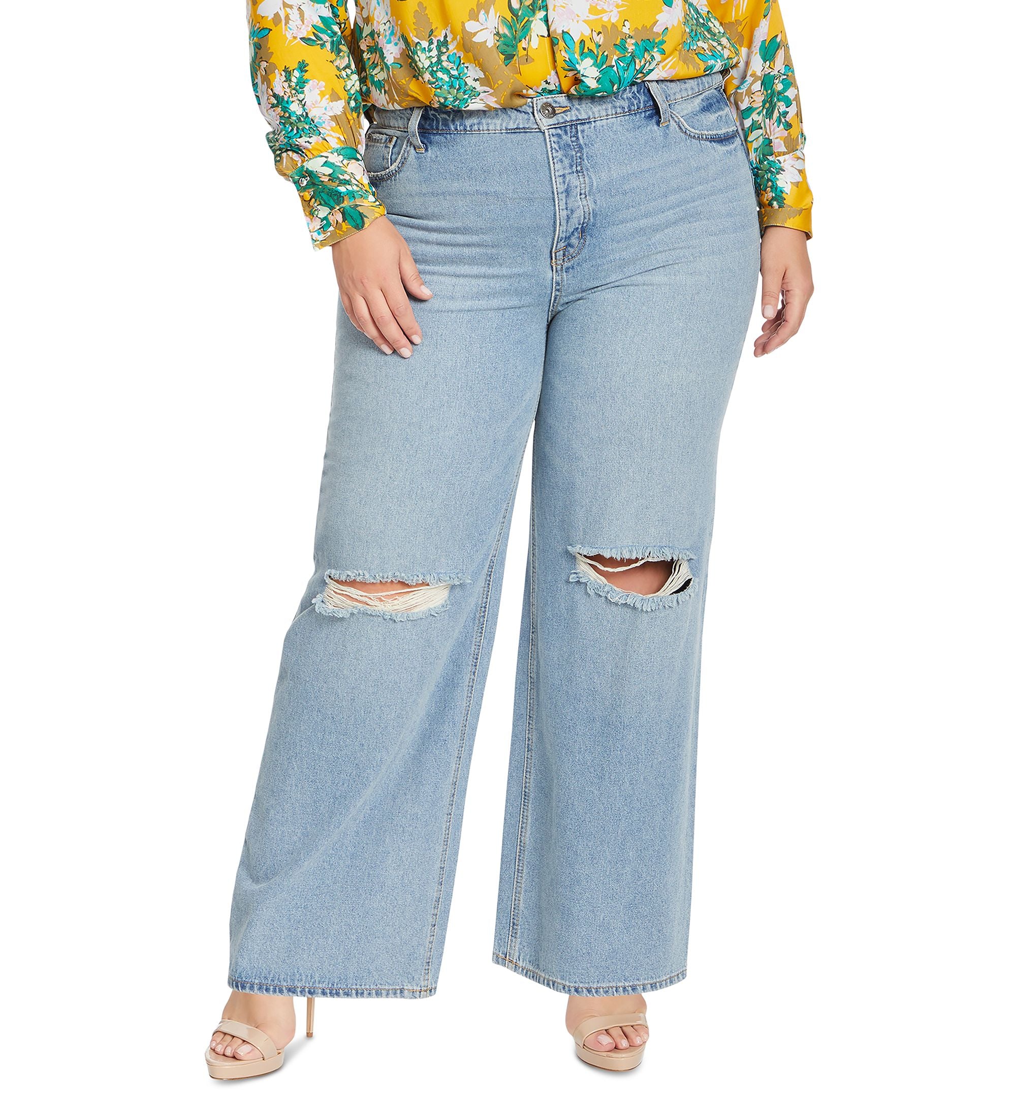 Trendy Plus Size Ripped Wide-Leg Jeans