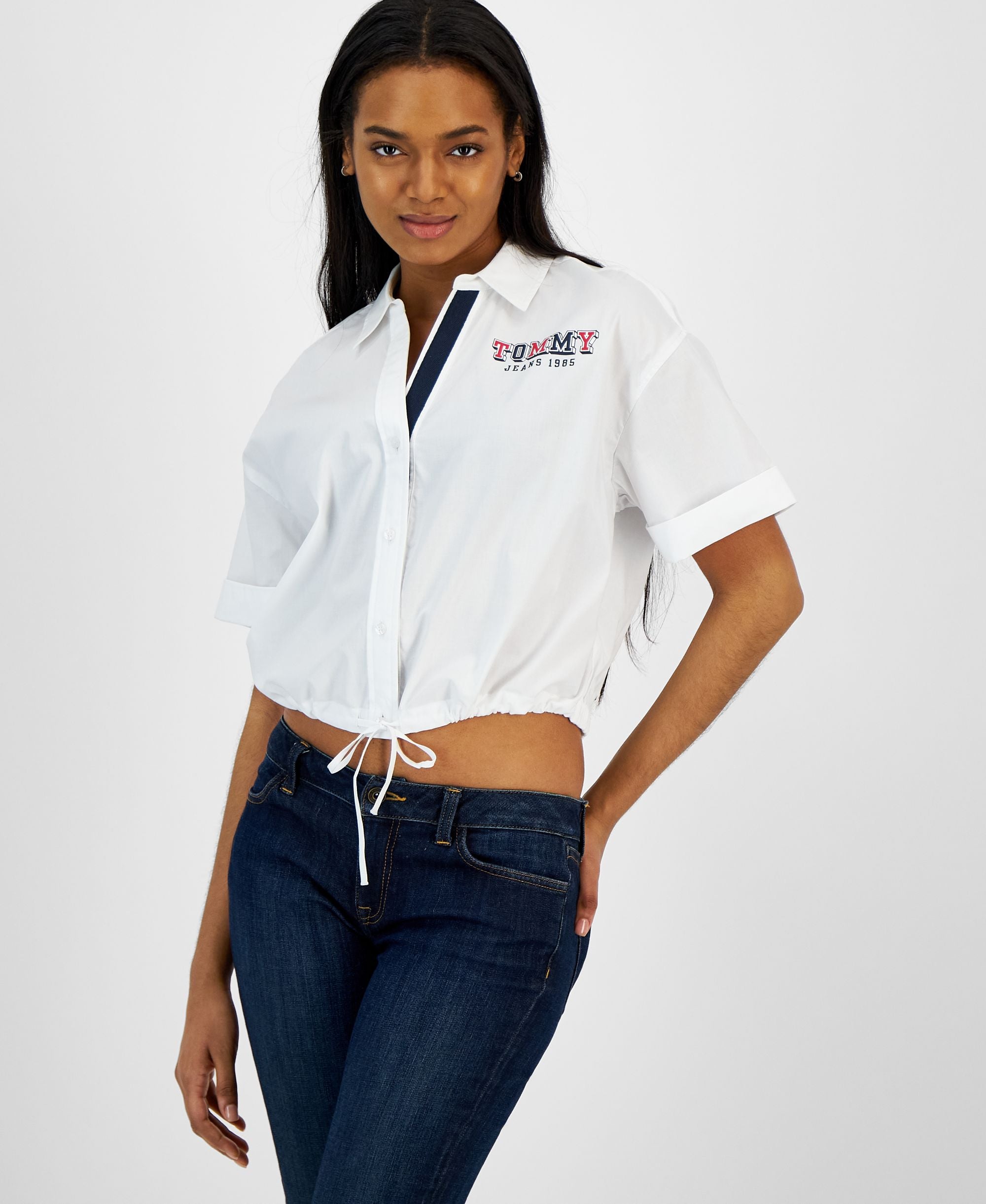 Women's Cotton Cropped Drawstring Shirt