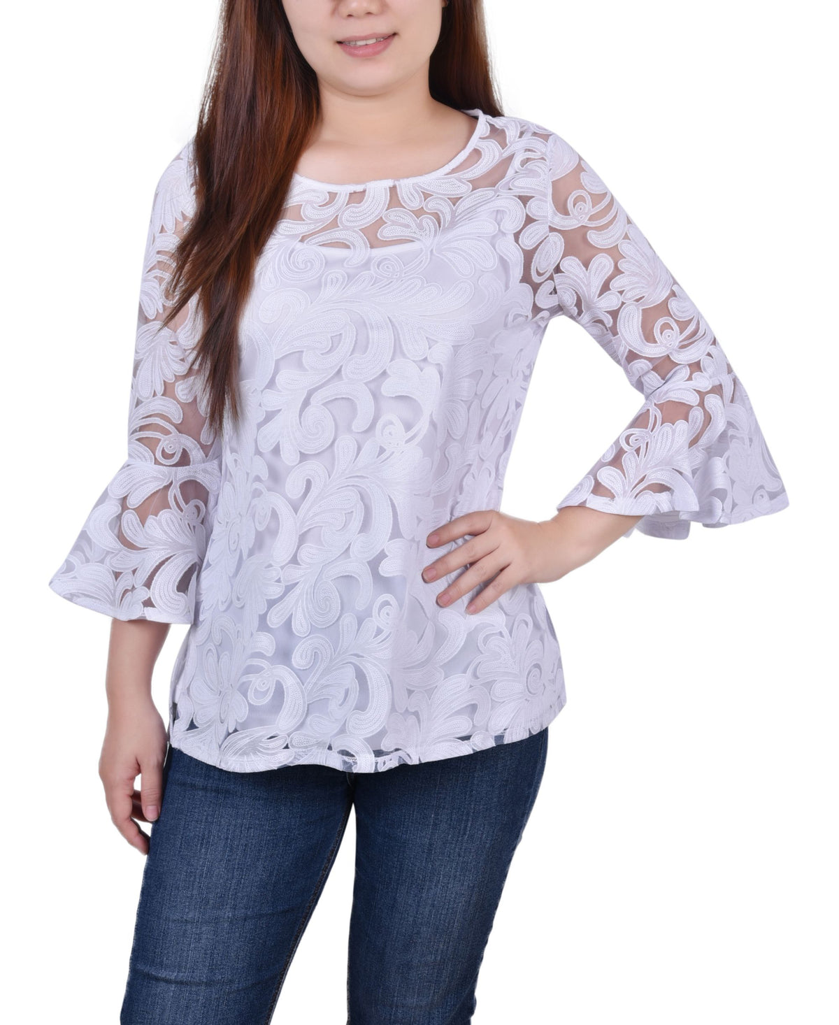 Petite Burnout Bell-Sleeve Top