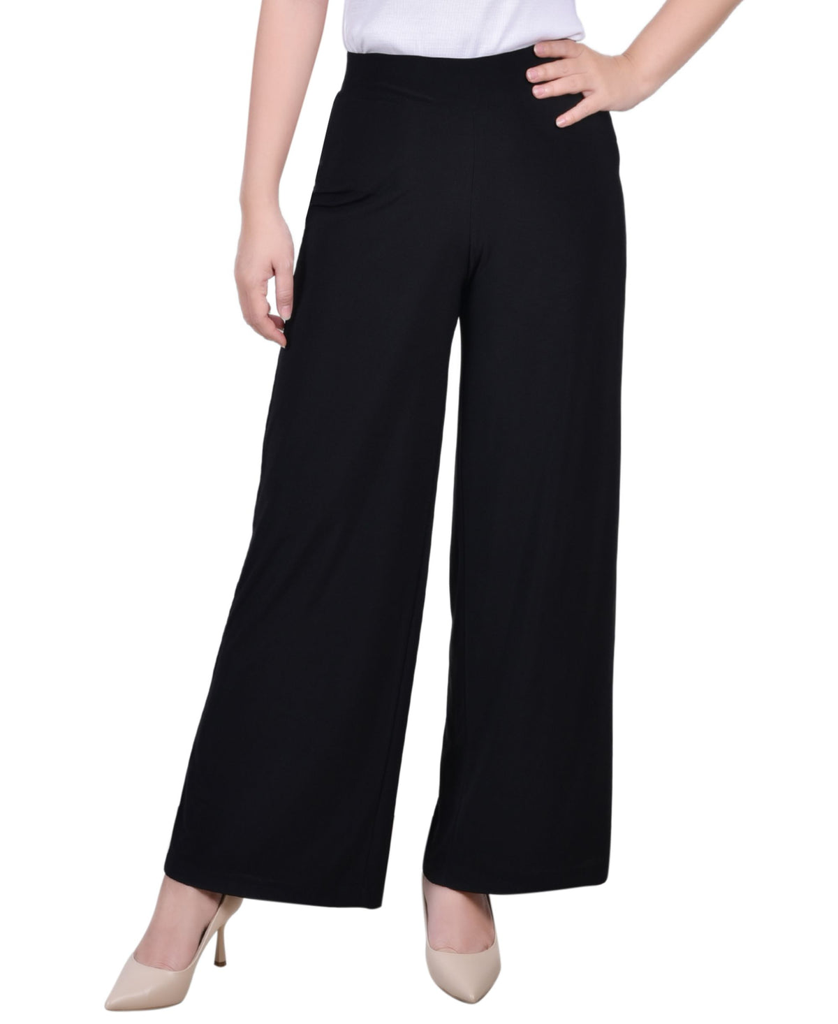 Petite Short Mid Rise Pull On Wide-Leg Palazzo Pant