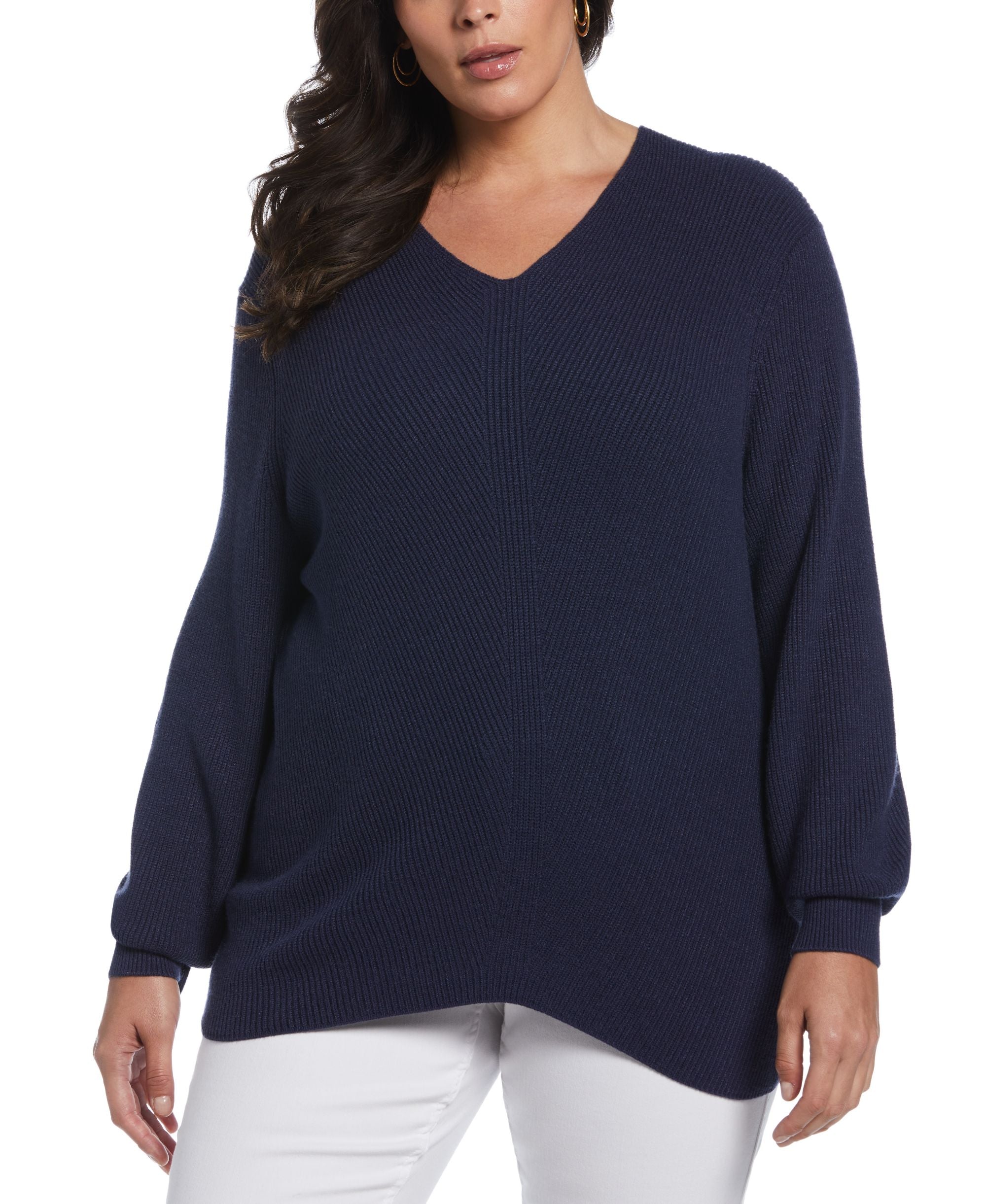 Ella Rafaella Plus Size Essential Ribbed V Neck Sweater