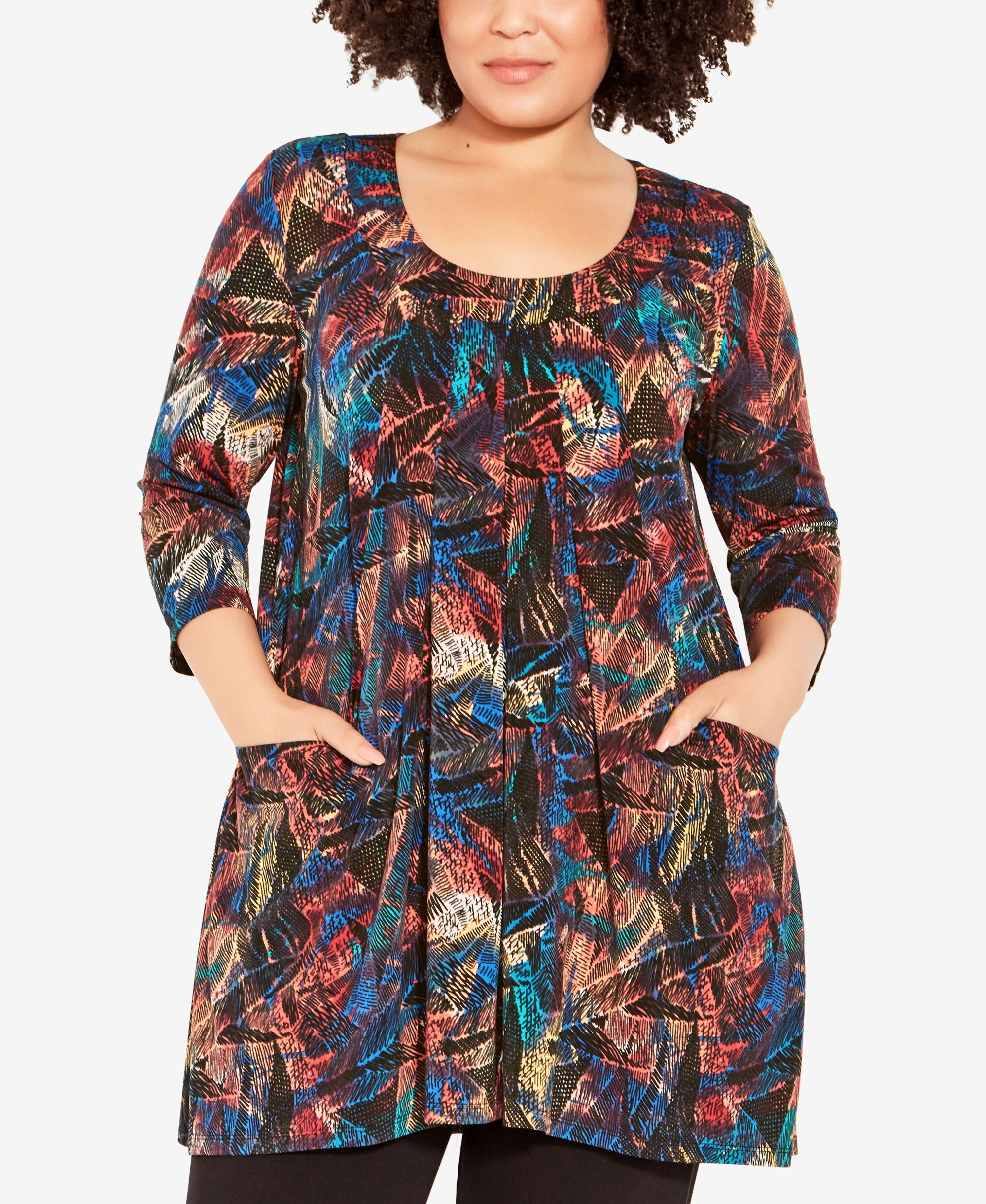 Avenue Plus Size Malerie 3/4 Sleeve Tunic Top