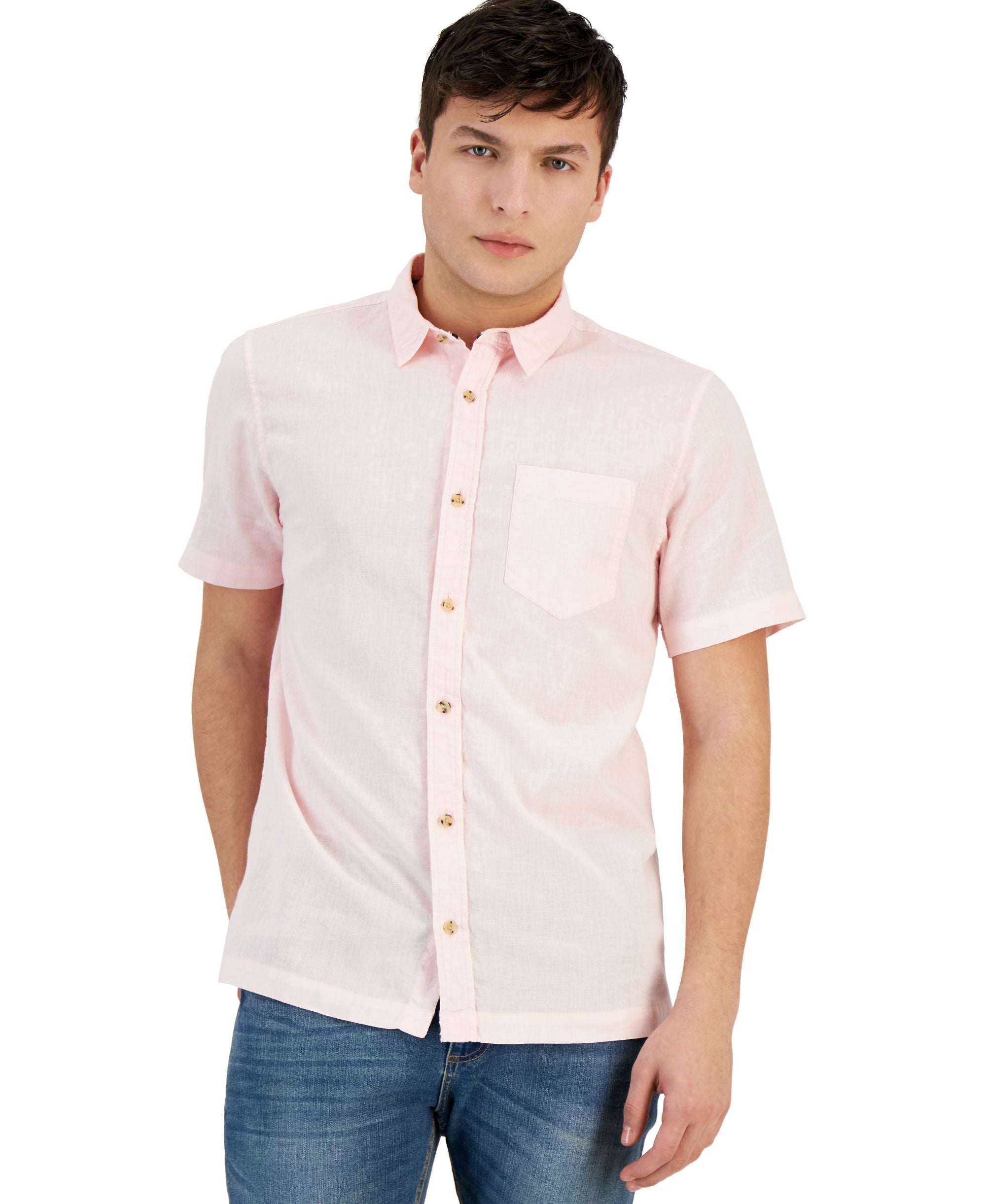 Men's Blake Linen Chambray Short Sleeve Button-Front Shirt