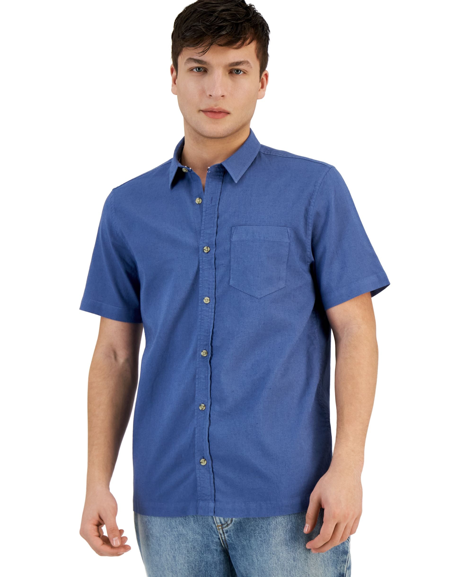 Men's Blake Linen Chambray Short Sleeve Button-Front Shirt