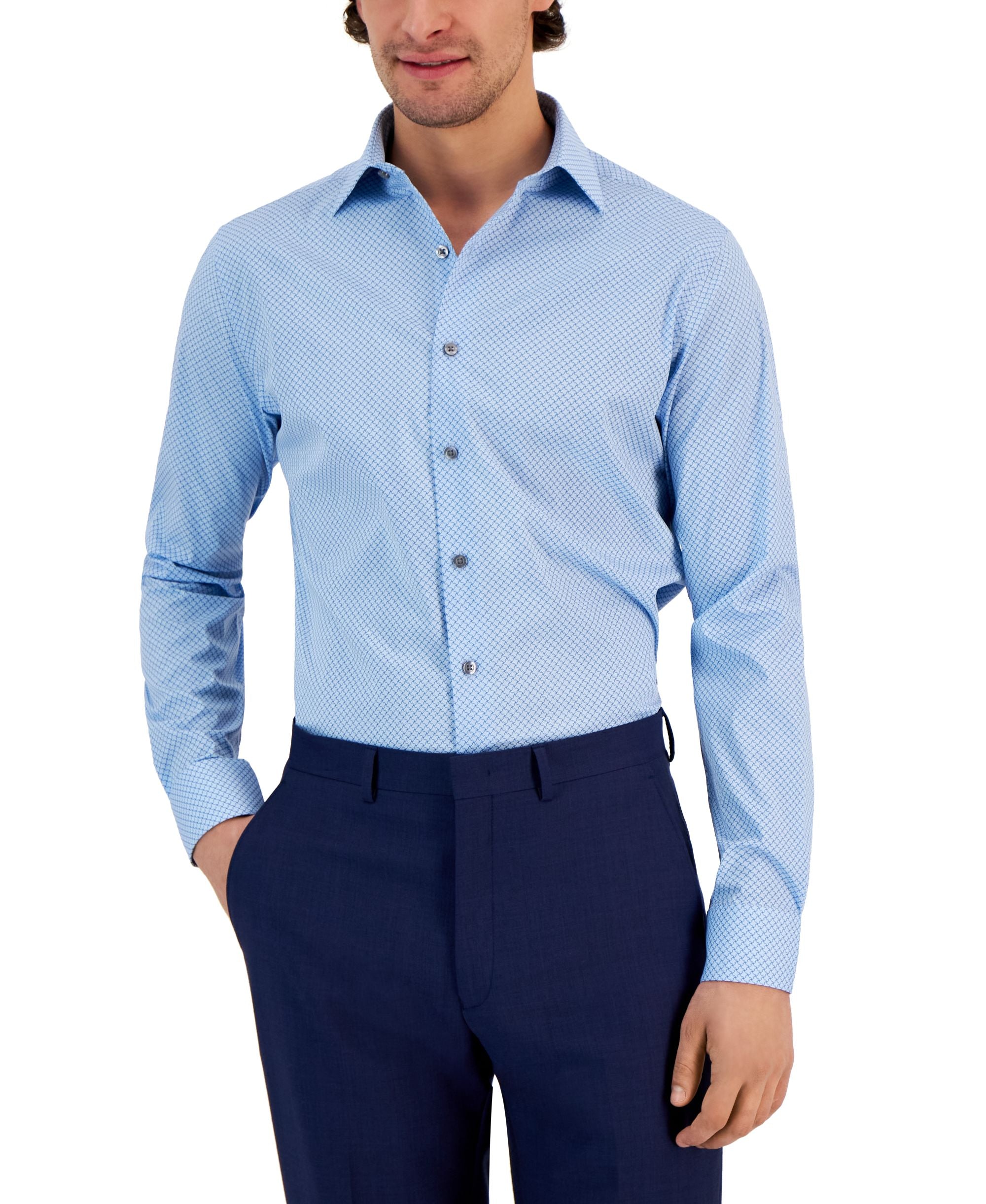 Men's Slim Fit Stain Resistant Puzzle Print Dress Shirt