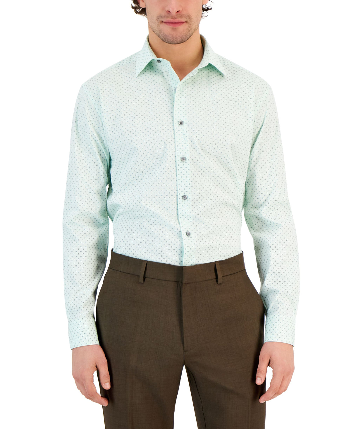 Men's Regular Fit Stain Resistant Pinflower Geo-Print Dress Shirt