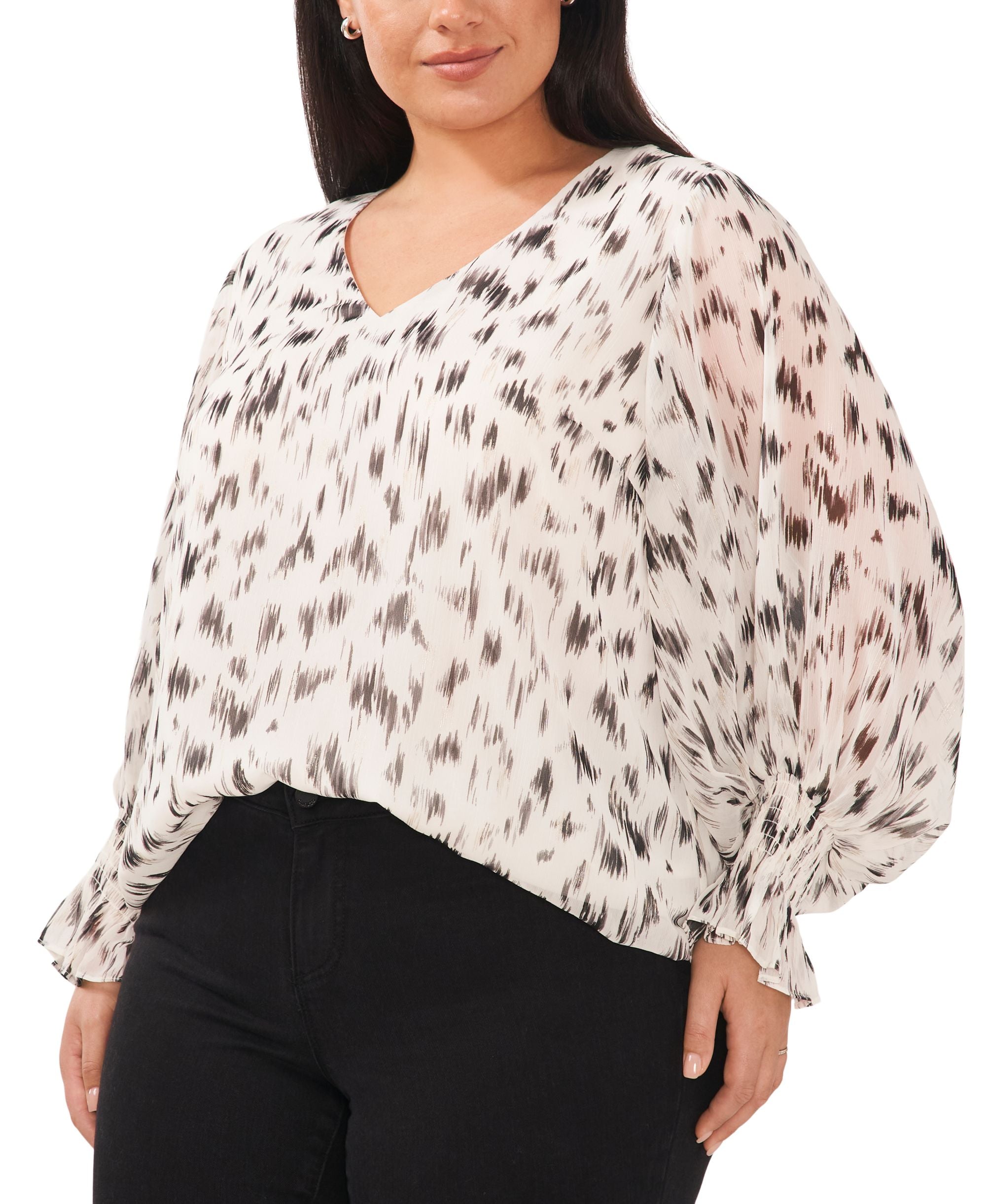 Plus Size Printed Blouson-Sleeve Top