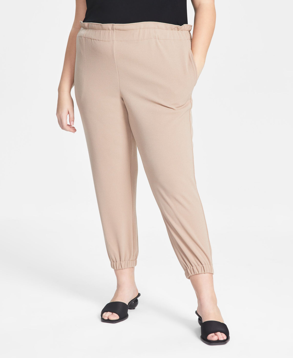 Bar III Trendy Plus Size Paperbag Waist Jogger Pants