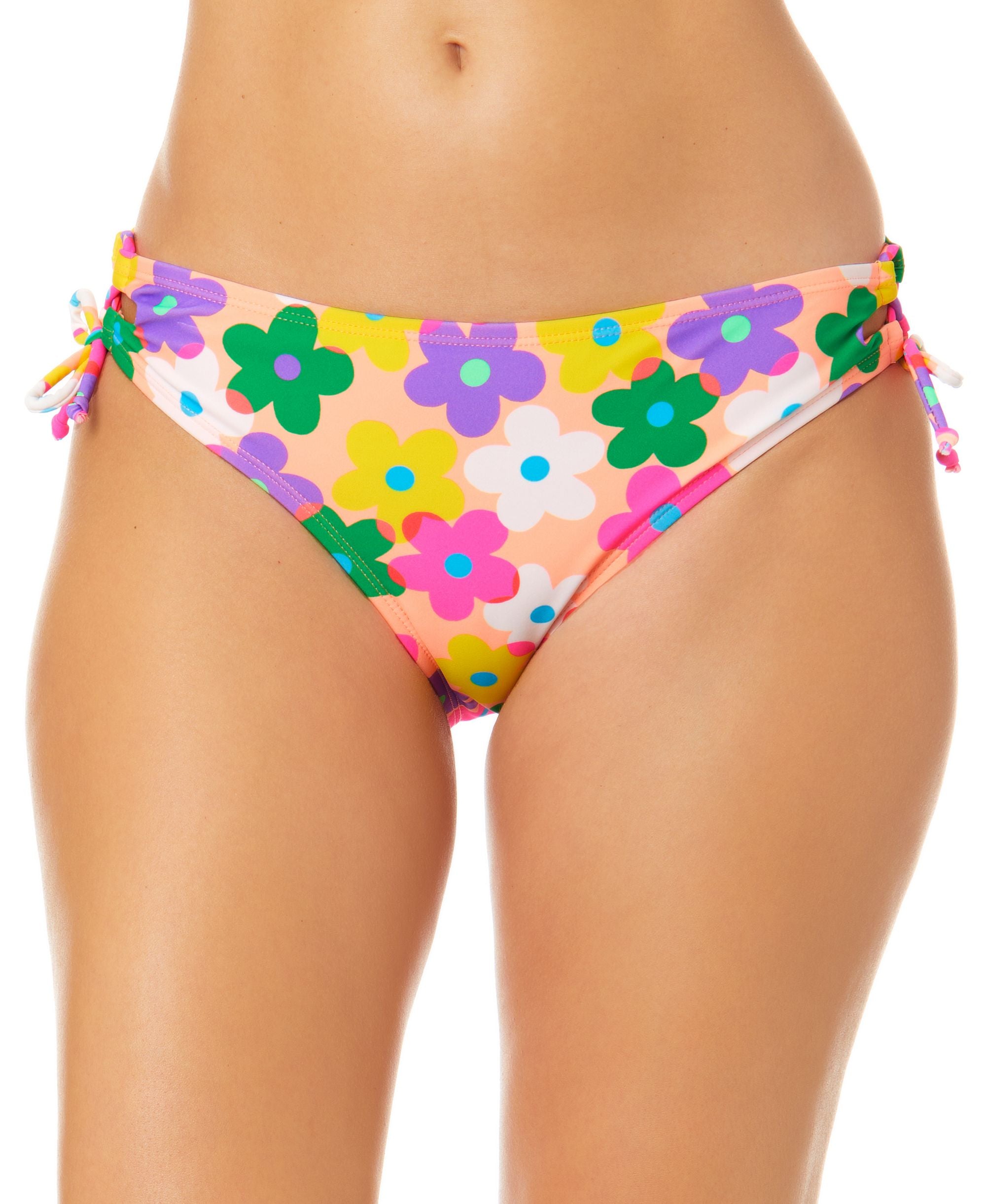 Juniors' Pressed Floral Lace-Up Hipster Bikini Bottoms