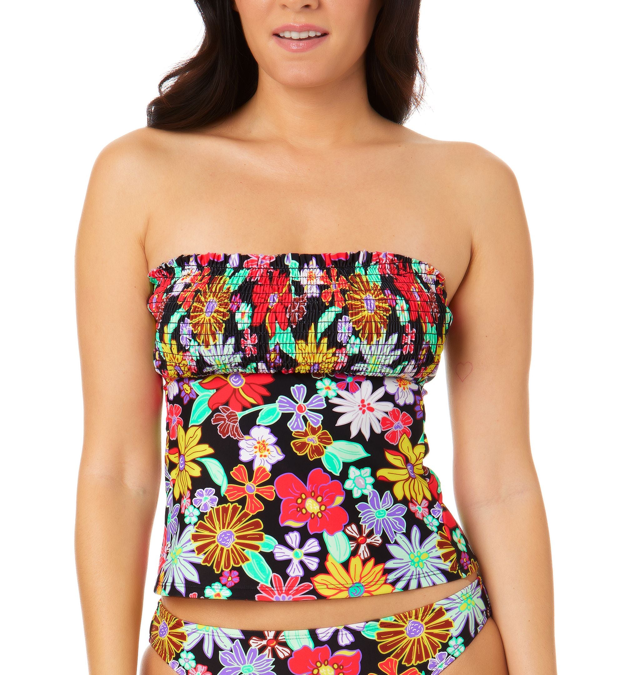 Juniors' Floral-Print Smocked Tankini Top