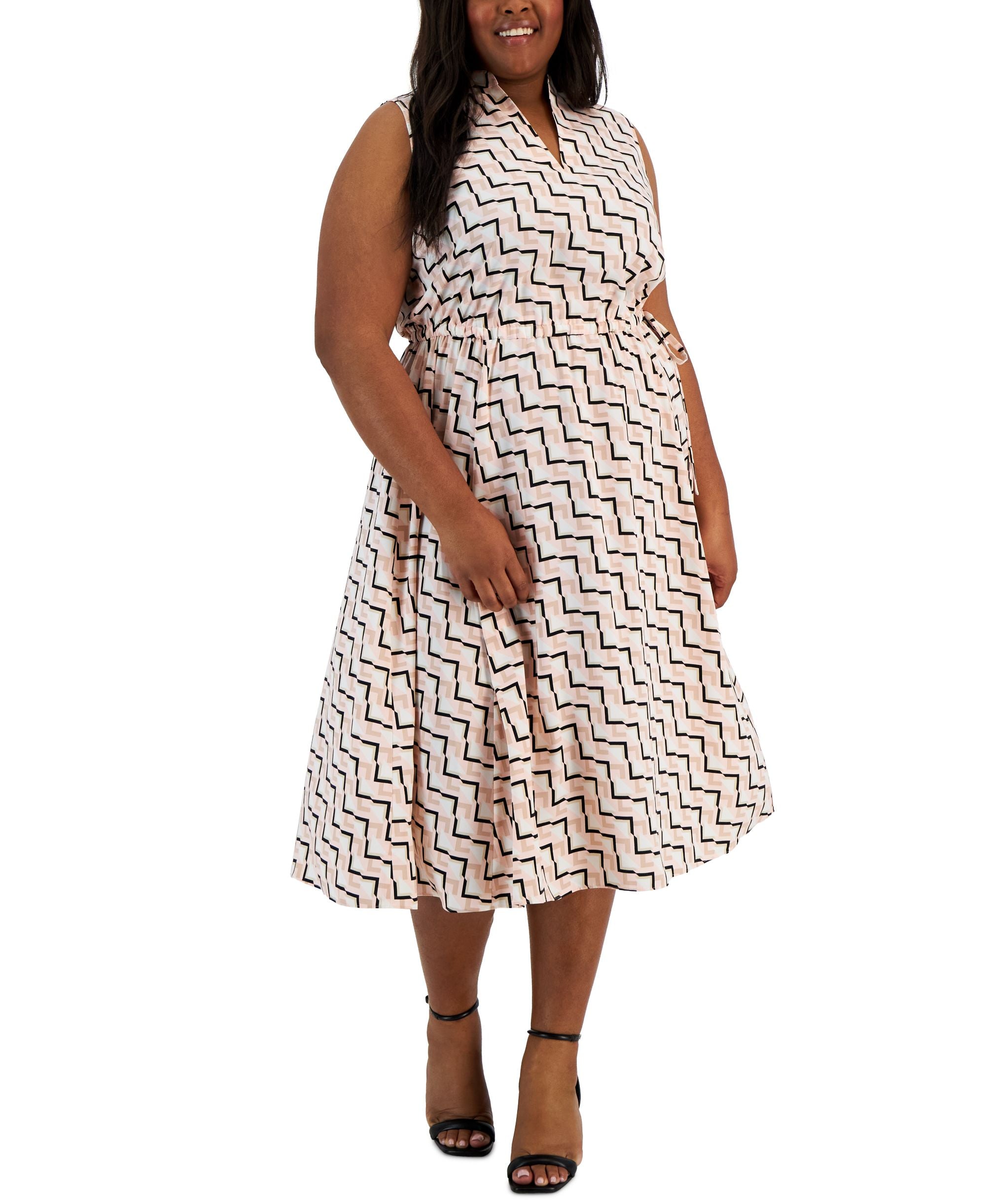 Plus Size Printed Encore Drawstring Midi Dress