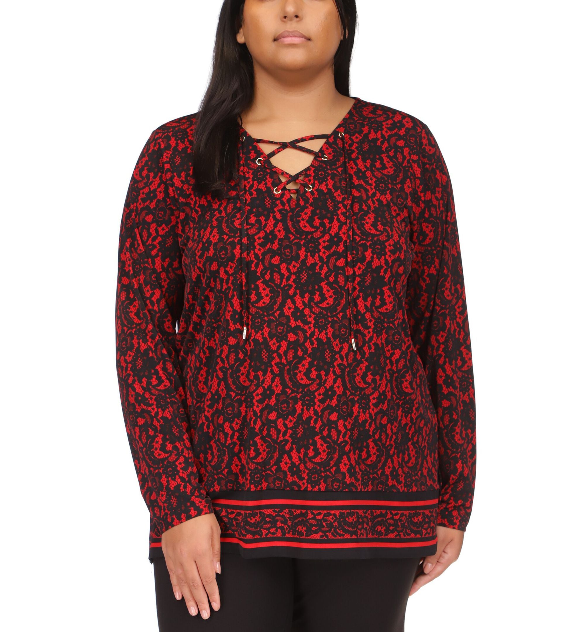 MICHAEL Michael Kors Plus Size Lace Border Lace-Up Top