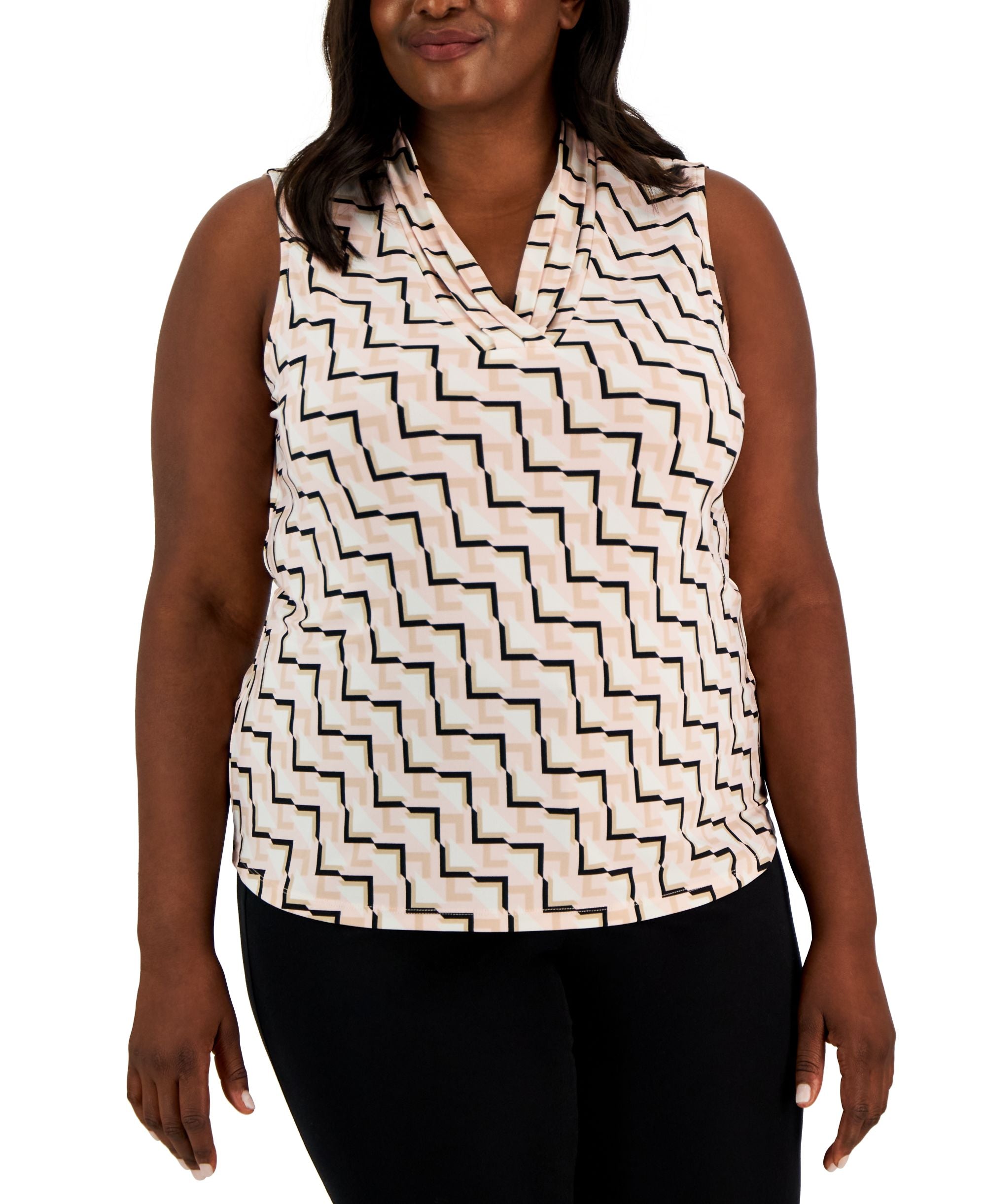 Plus Size Pleated-Neck Top
