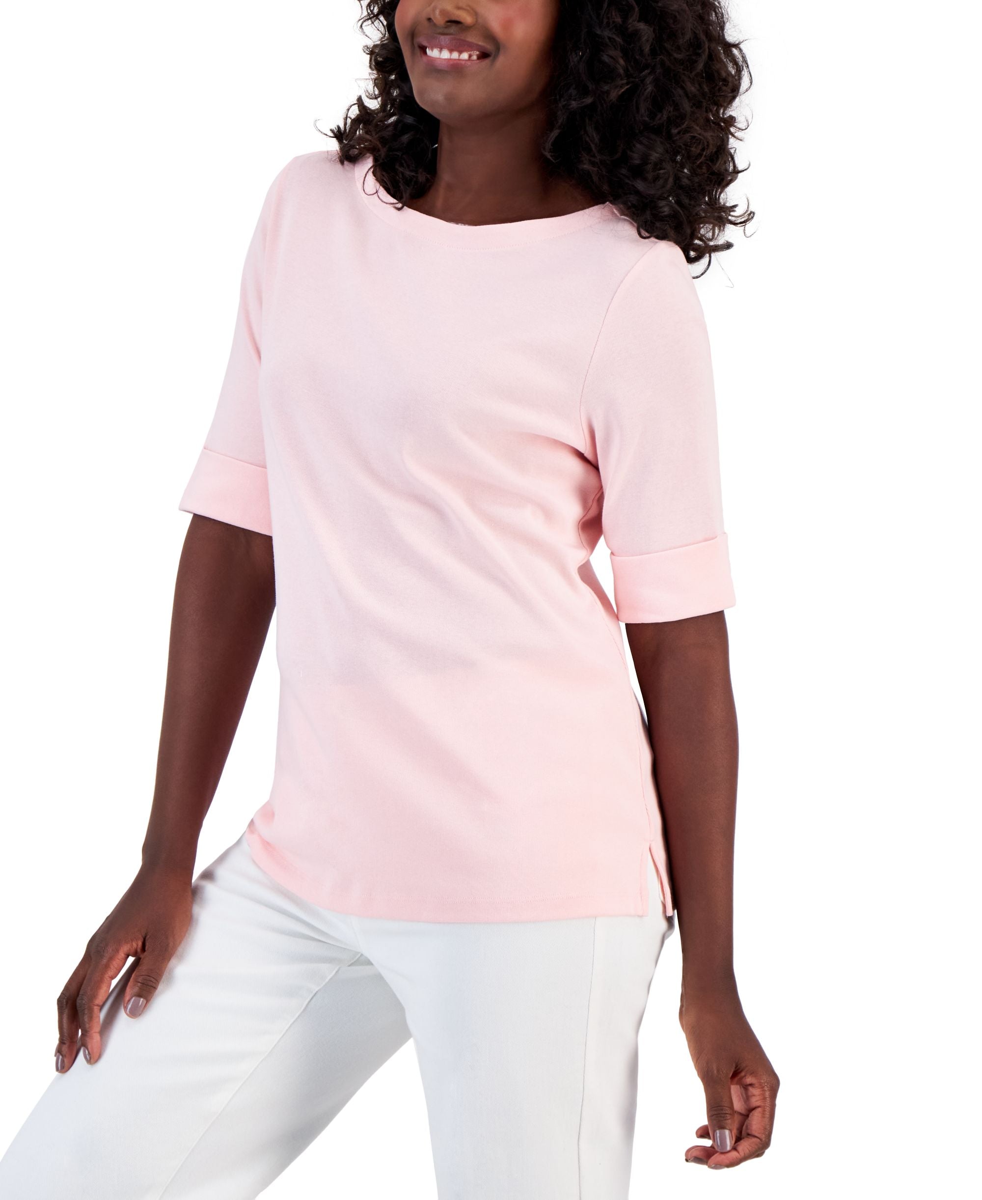 Petite Cotton Elbow-Sleeve T-Shirt