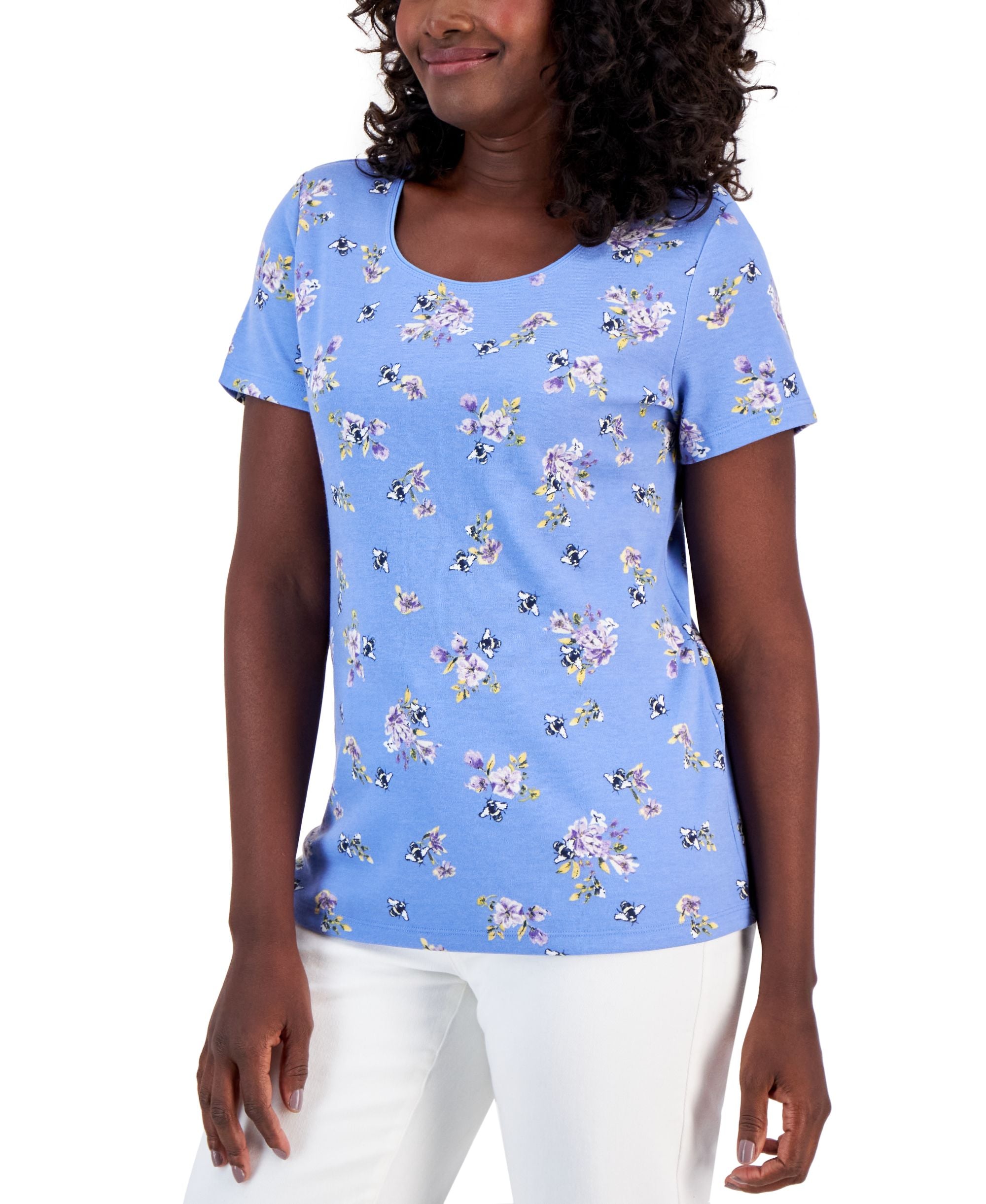 Karen Scott Petite Printed Bee Mine Short Sleeve Top