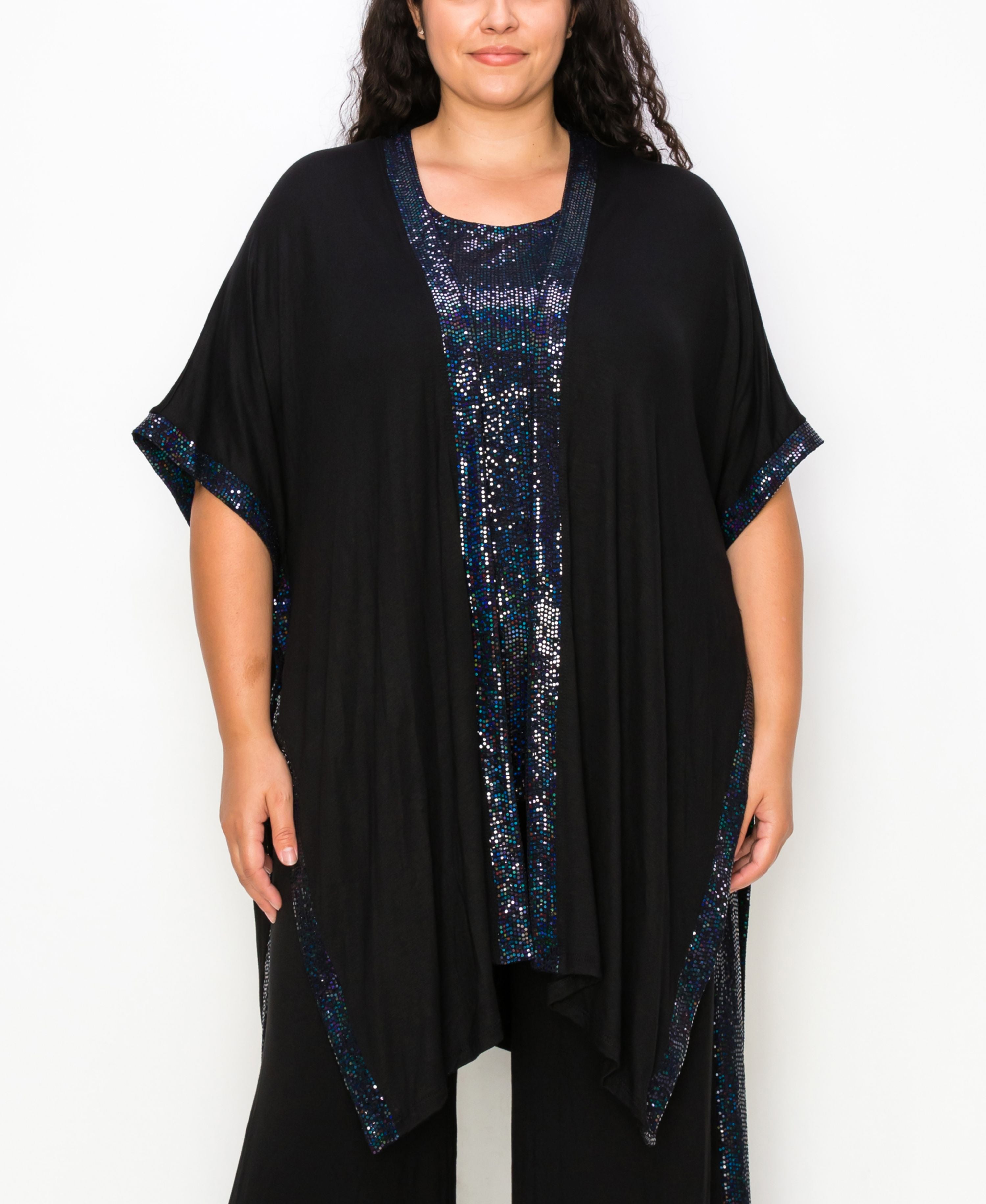 Plus Size Sequin Contrast Kimono Top