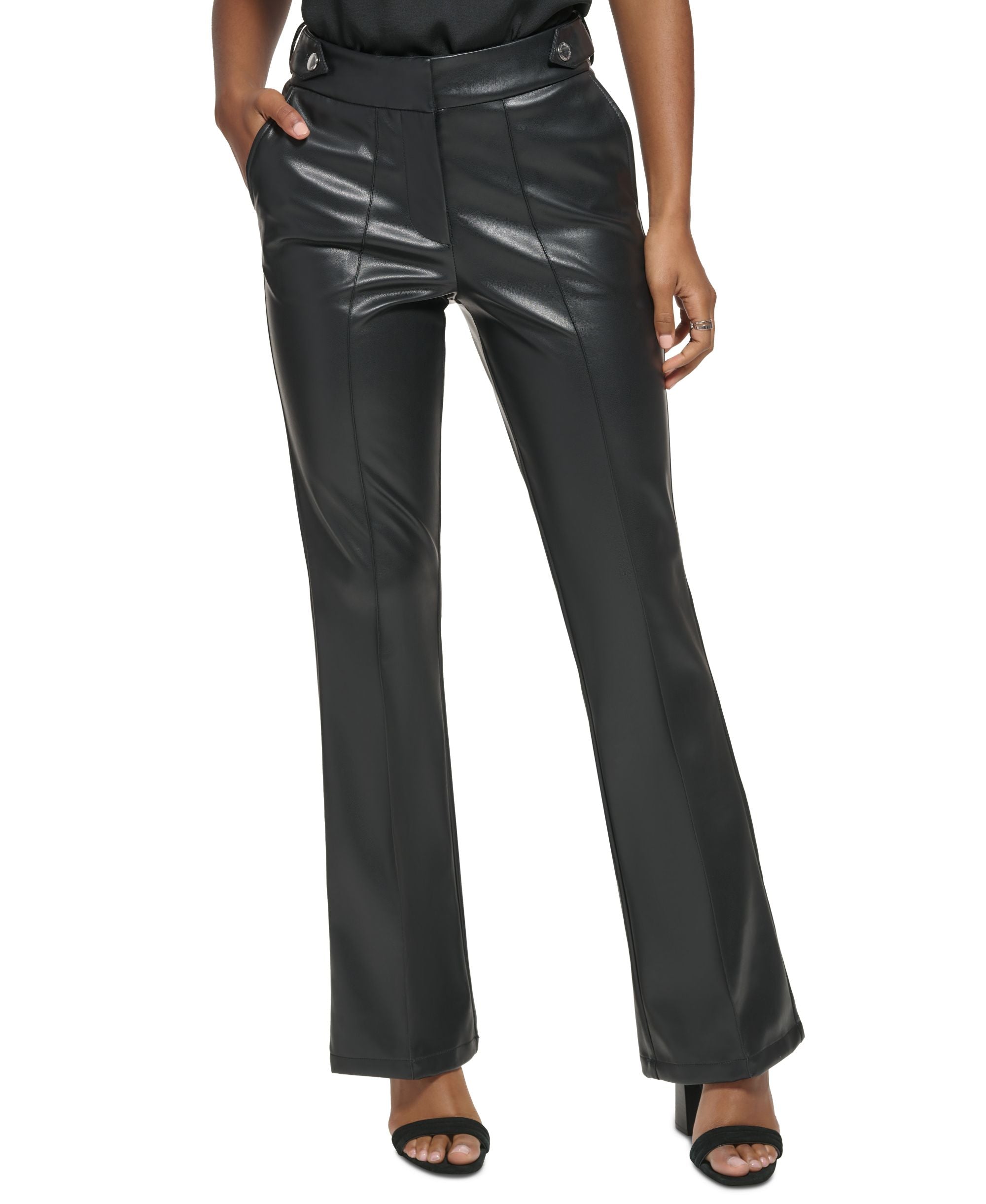 Women's Faux-Leather High-Rise Flare-Leg Pants